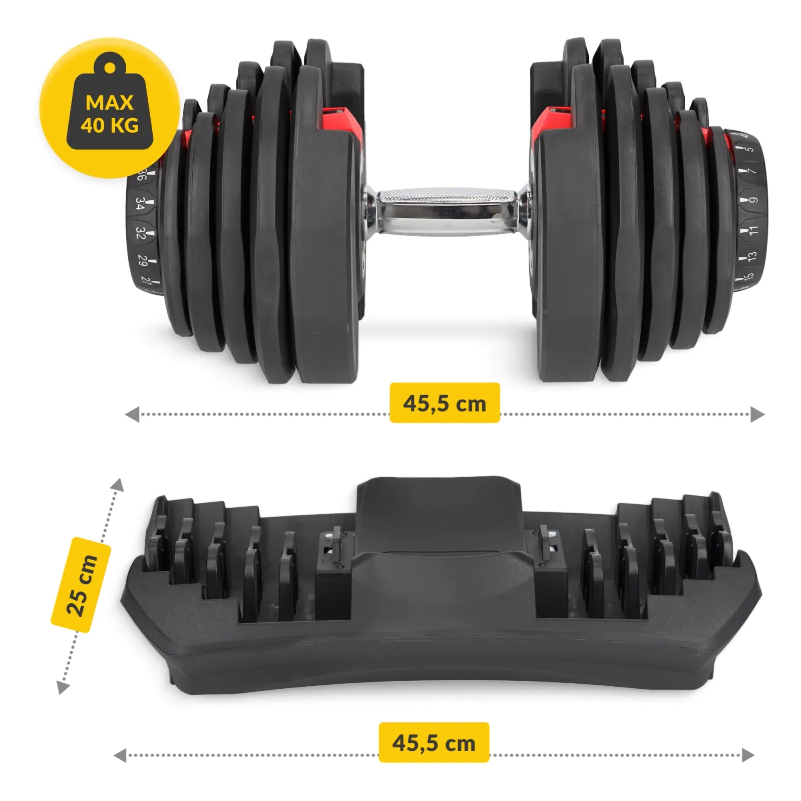 Aukščiausios kokybės reguliuojamo svorio hantelis 40 kg