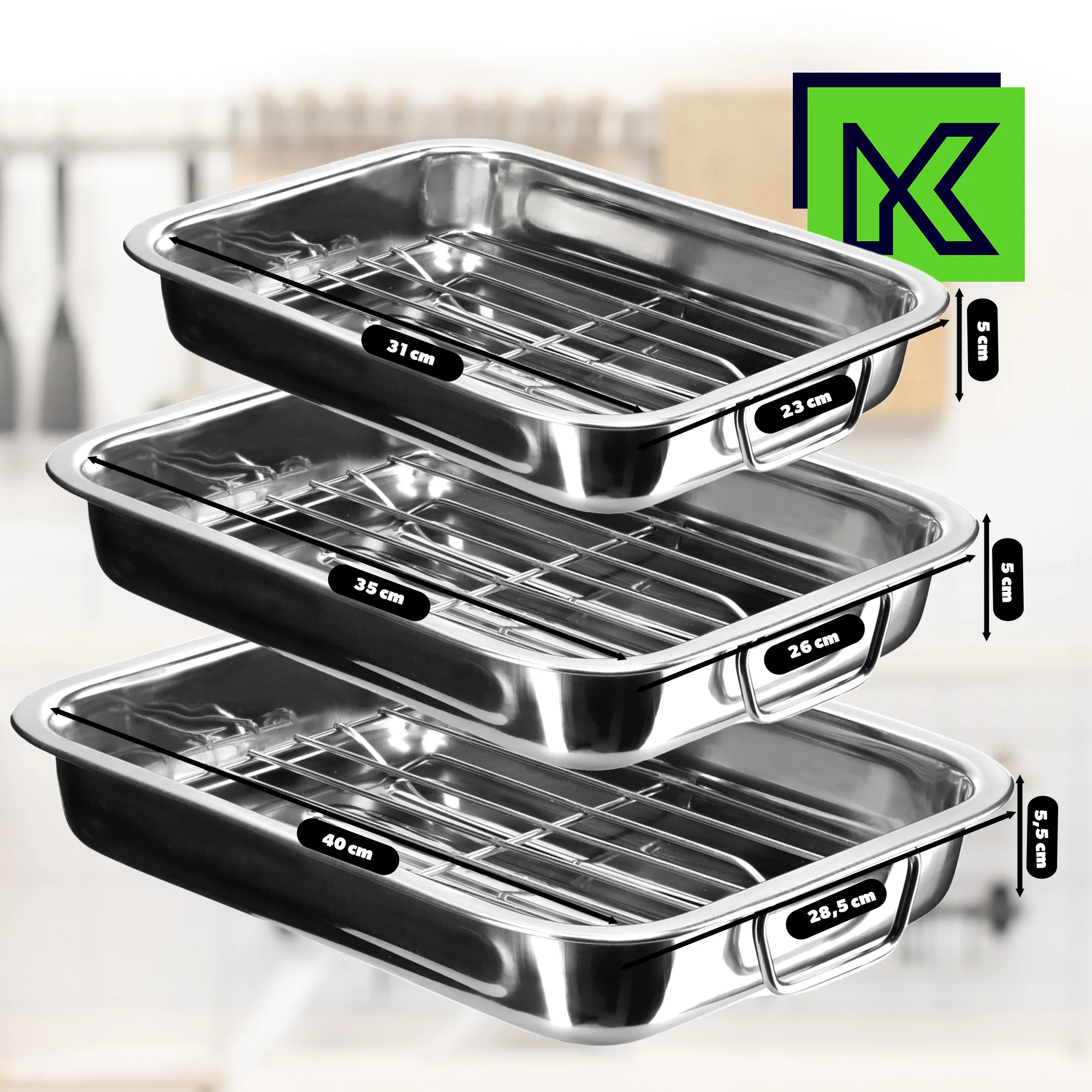 Kepimo skardos su grotelėmis 30 + 35 + 40 cm, sidabrinės