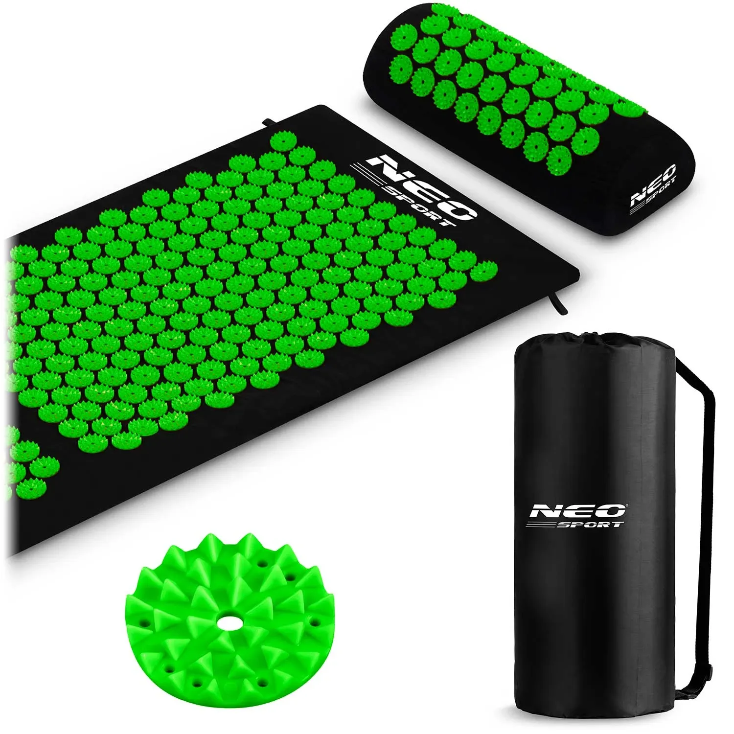 Neo-Sport NS-901 akupresūros kilimėlis su smaigaliais, juodas ir žalias - nuotrauka 1