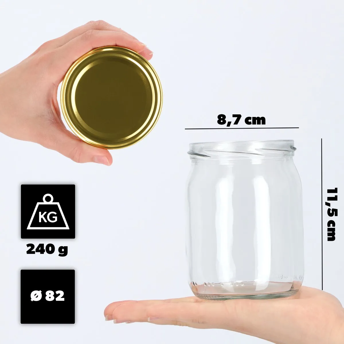 Senos indeliai 540 ml, 16 vnt., 82 mm + auksiniai dangteliai