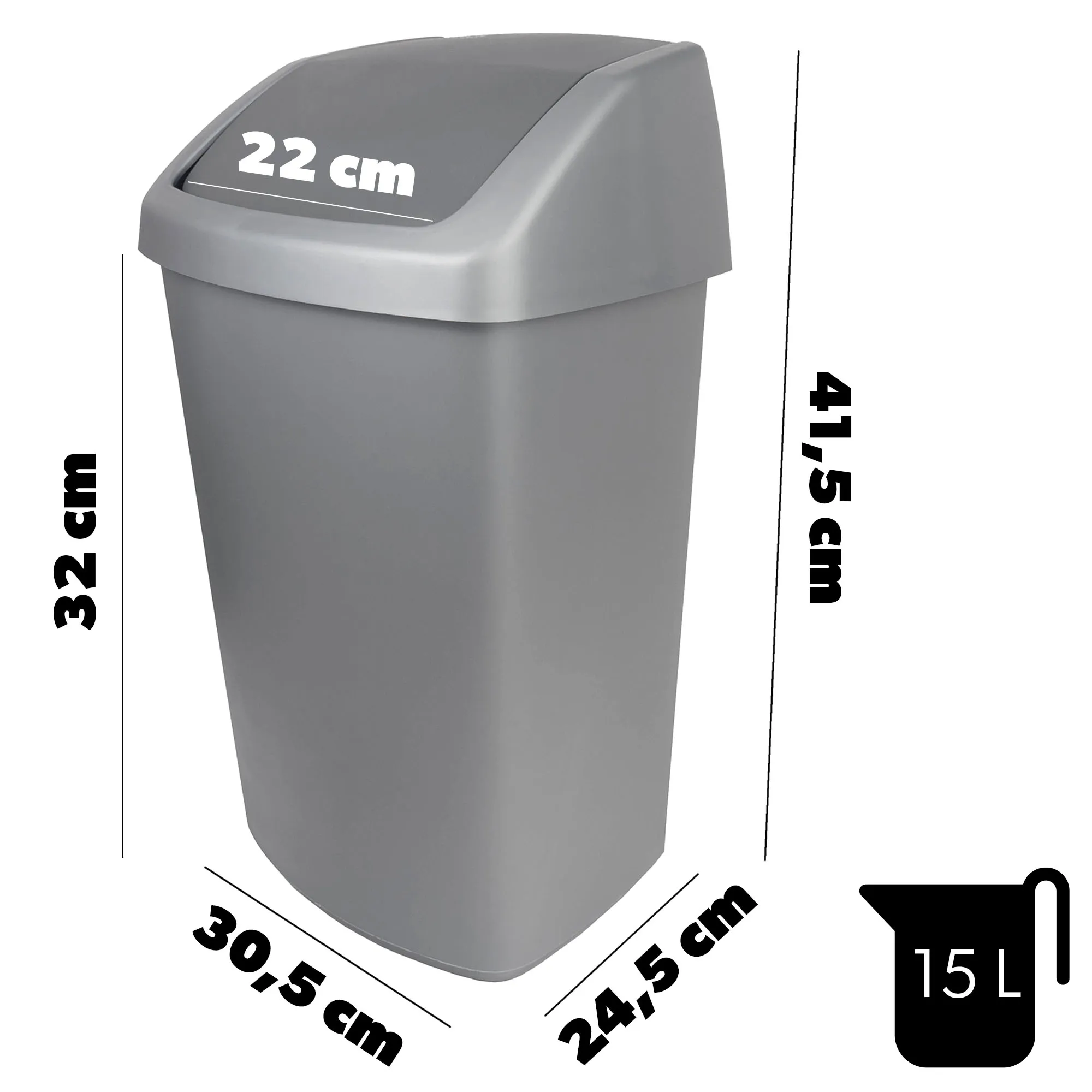 Curver šiukšliadėžė su atlenkiamu dangčiu, tamsiai pilka, 15 l