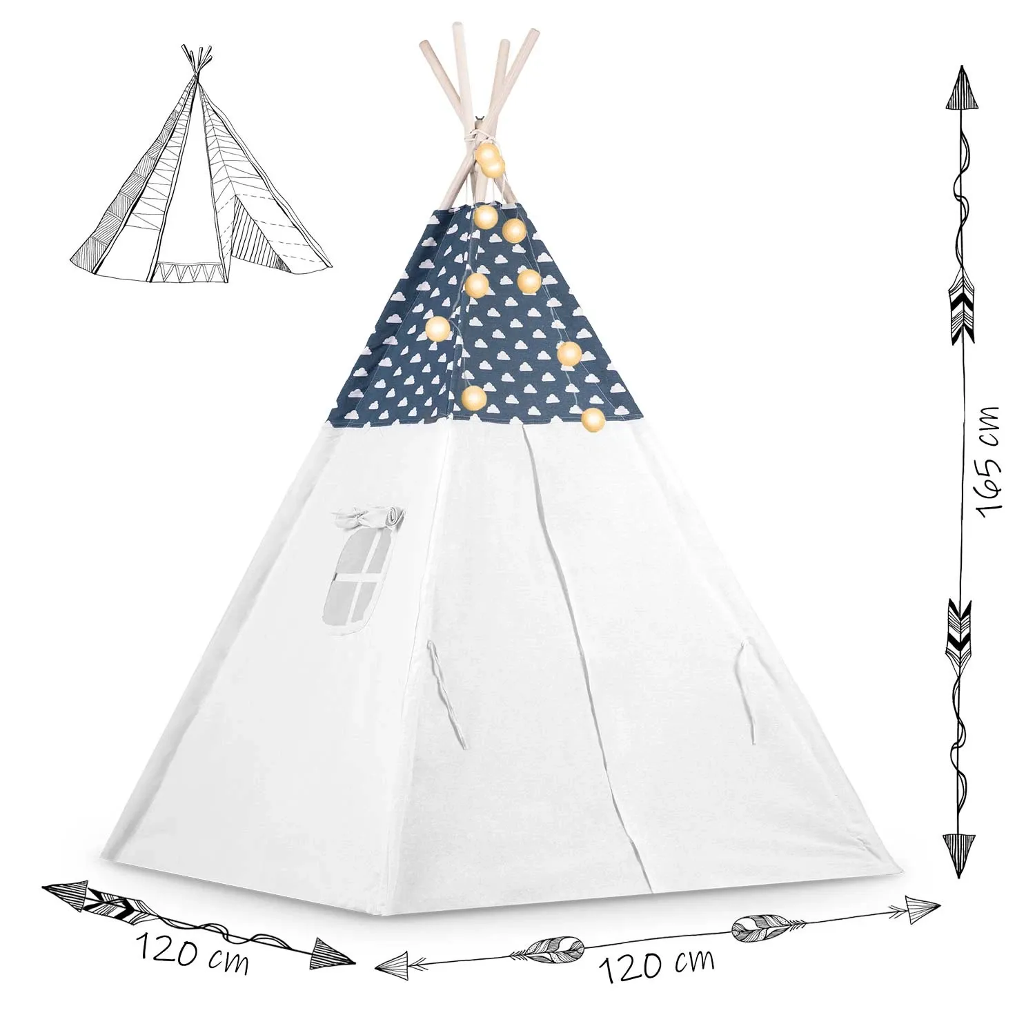 „Nukido“ vaikiška palapinė-tipi su šviesomis – tamsiai mėlyna - nuotrauka 1
