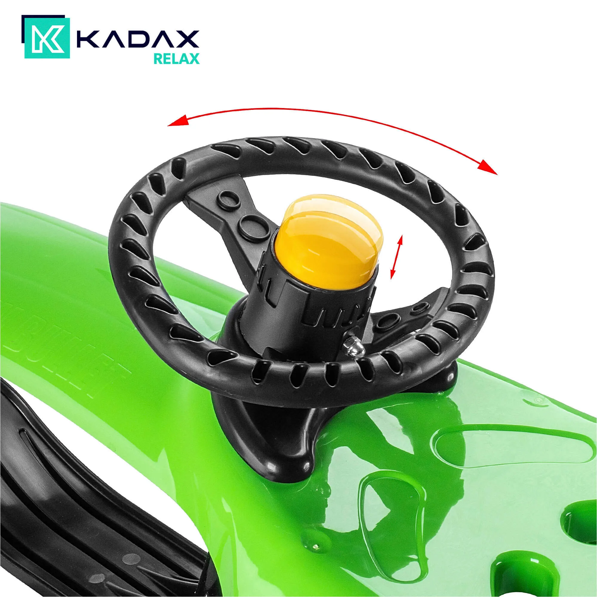 Plastikinės rogės su vairu ir garso signalu, žalios