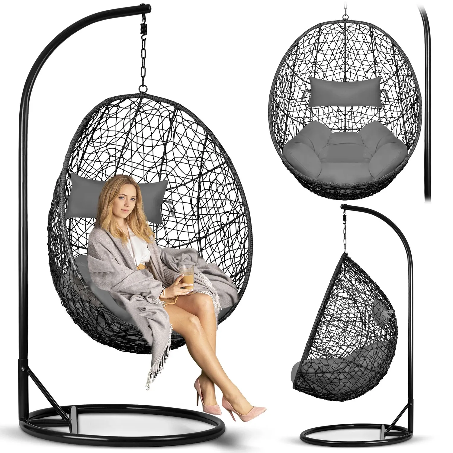 Brava juoda pakabinama sodo kėdė + pilkos Sofotel pagalvėlės - nuotrauka 1