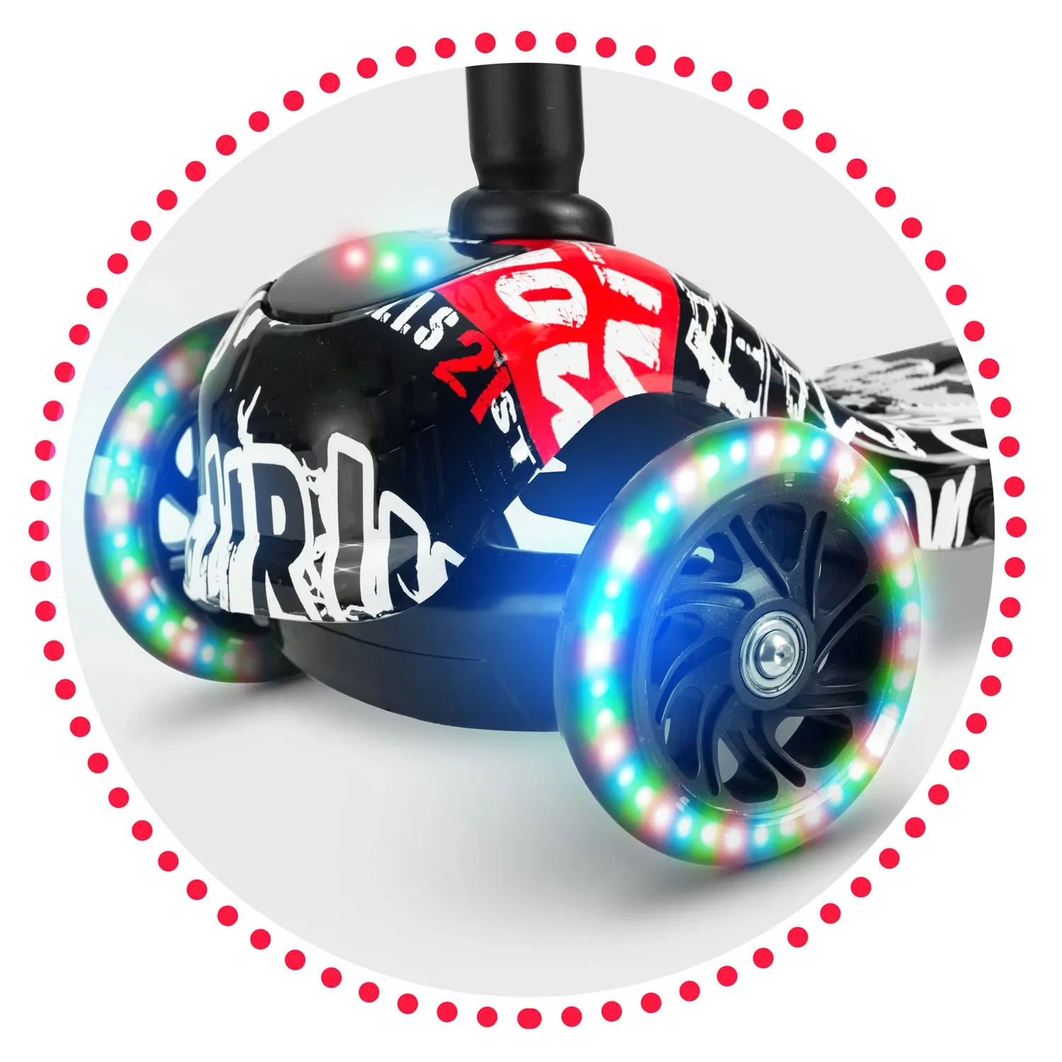 „Ricokids Piko“ triratis paspirtukas – juodas su baltais ir raudonais raštais - nuotrauka 1