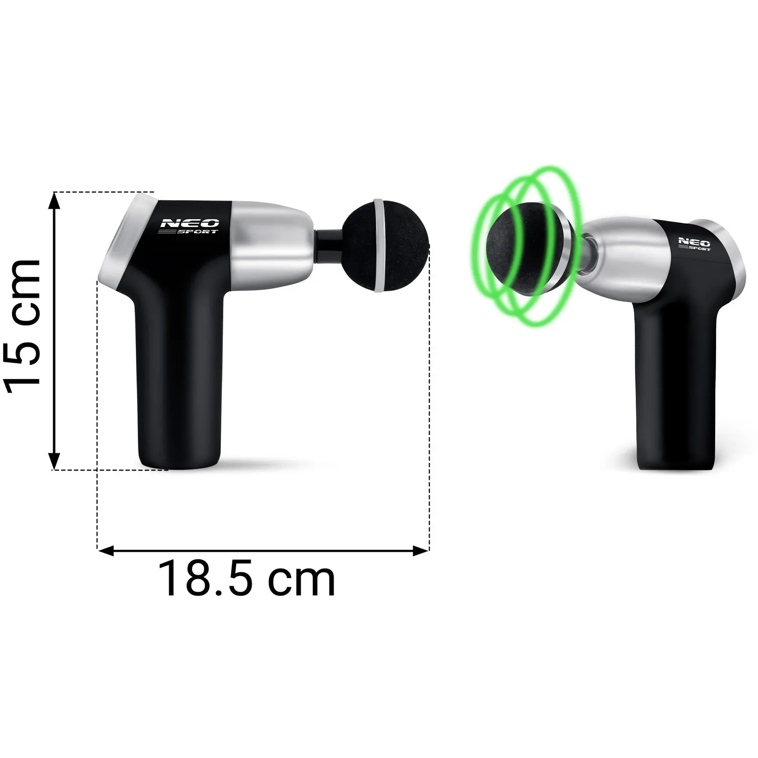 Kūno masažo pistoletas NS-500 Neo-sport, juodas, 8 antgaliai - nuotrauka 1