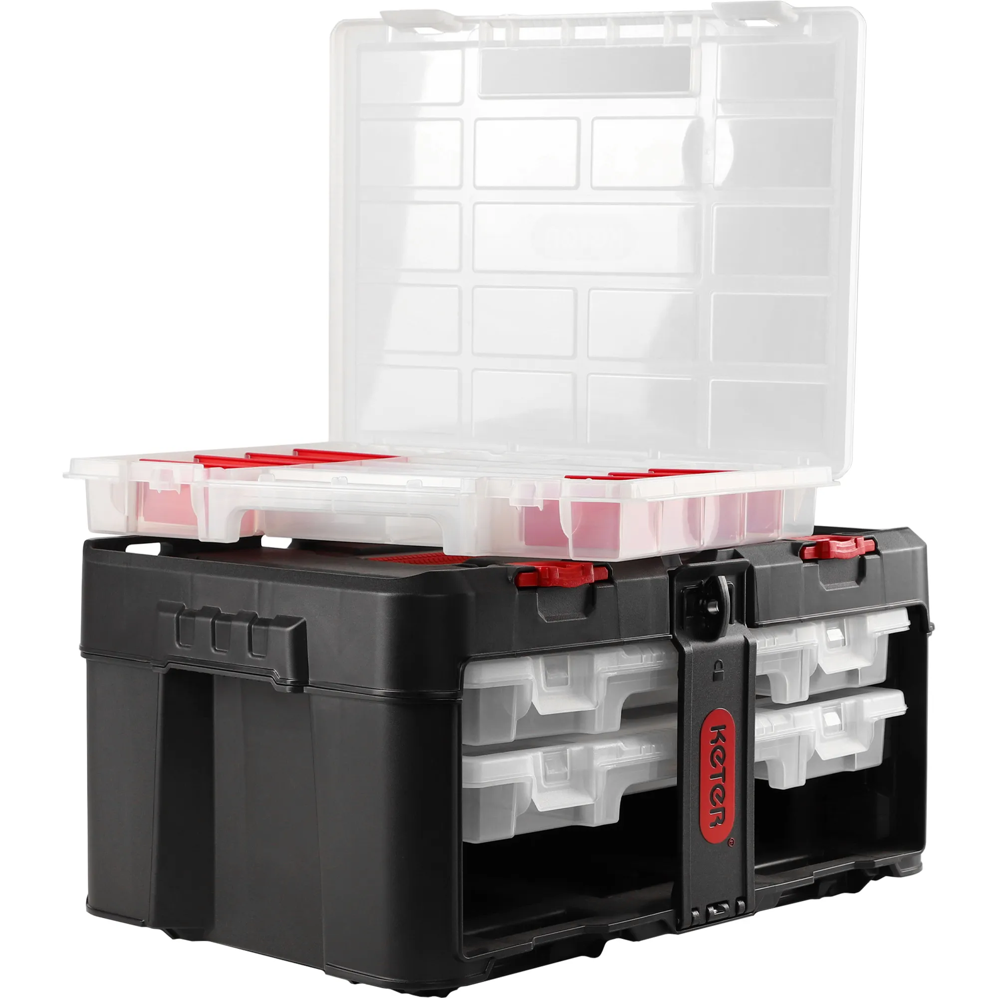 Keter Stack ‘N’ Roll 37,1 l talpos organizatorių dėžė su 3 organizatoriais