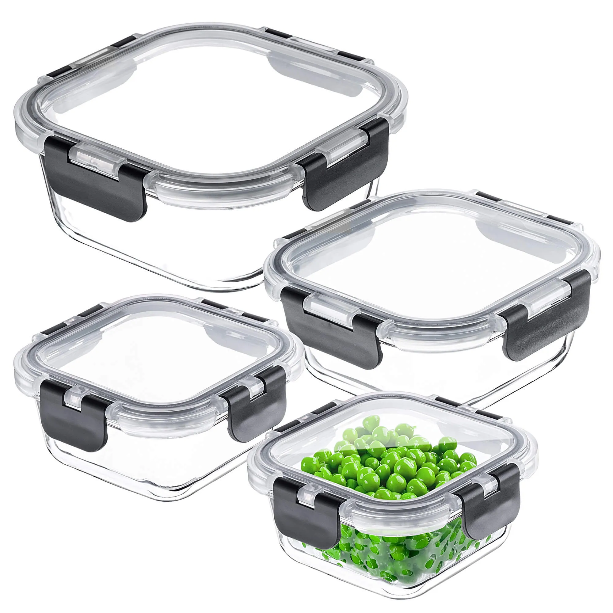 12 juodų Termoli stiklinių indelių su dangteliais rinkinys