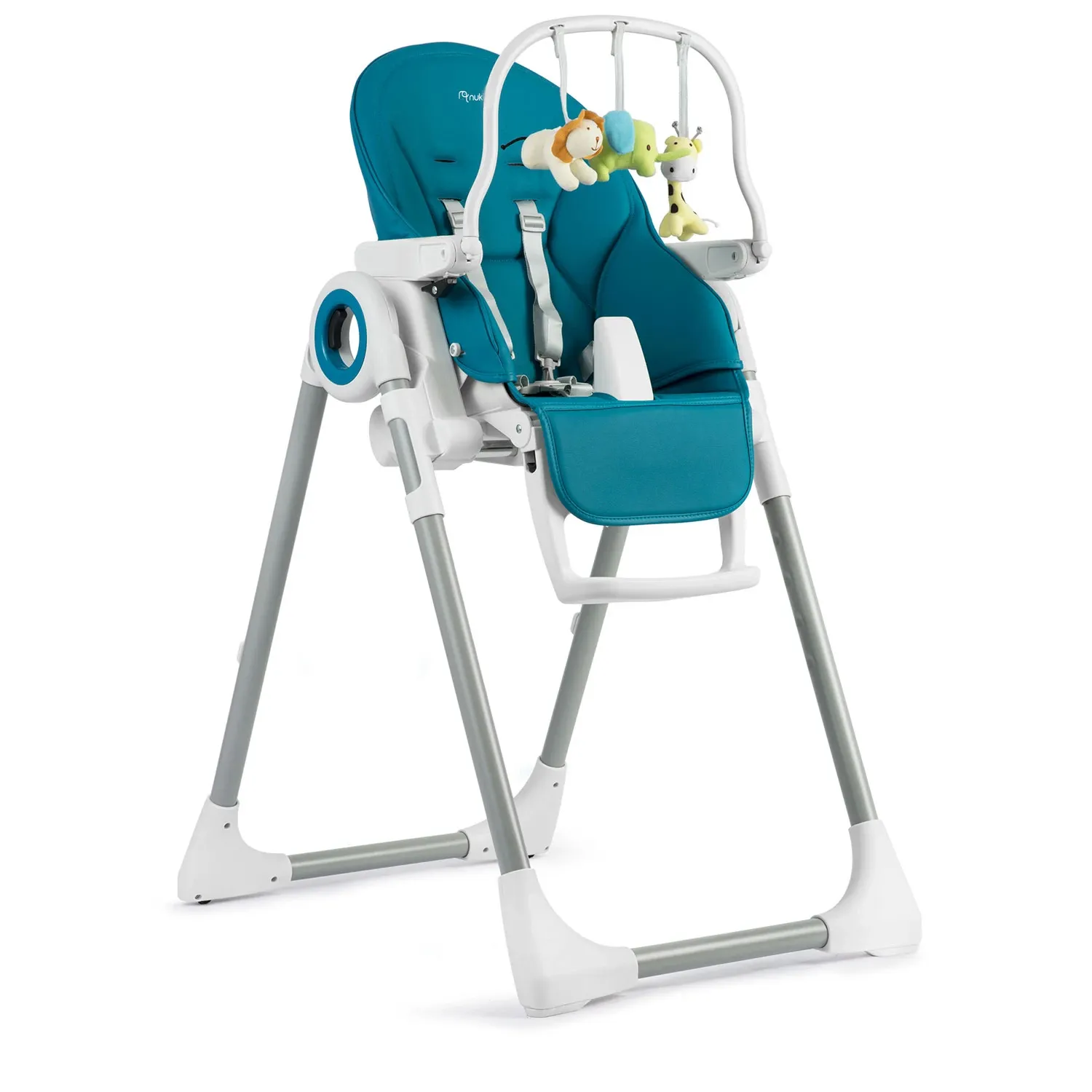 Belo maitinimo kėdutė su staliuku, batutu, tamsiai mėlyna + žaislų laikiklis - nuotrauka 1