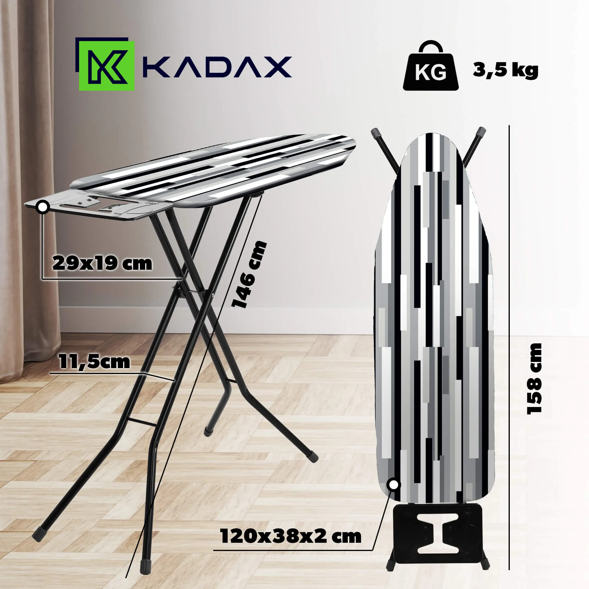 Tasjo lyginimo lenta 120 x 38 cm pilka su rankena