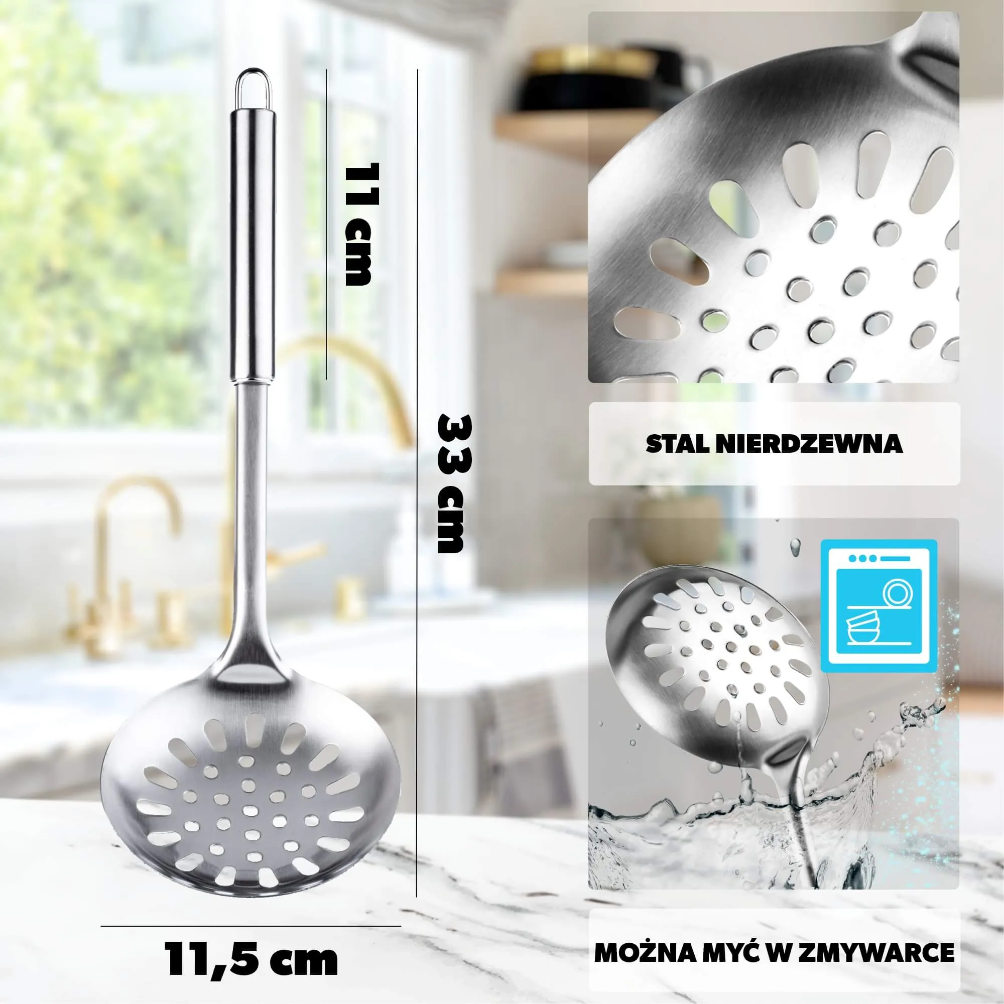 „Naset“ nerūdijančio plieno nugriebtuvas, 33 x 11 cm, sidabro spalvos