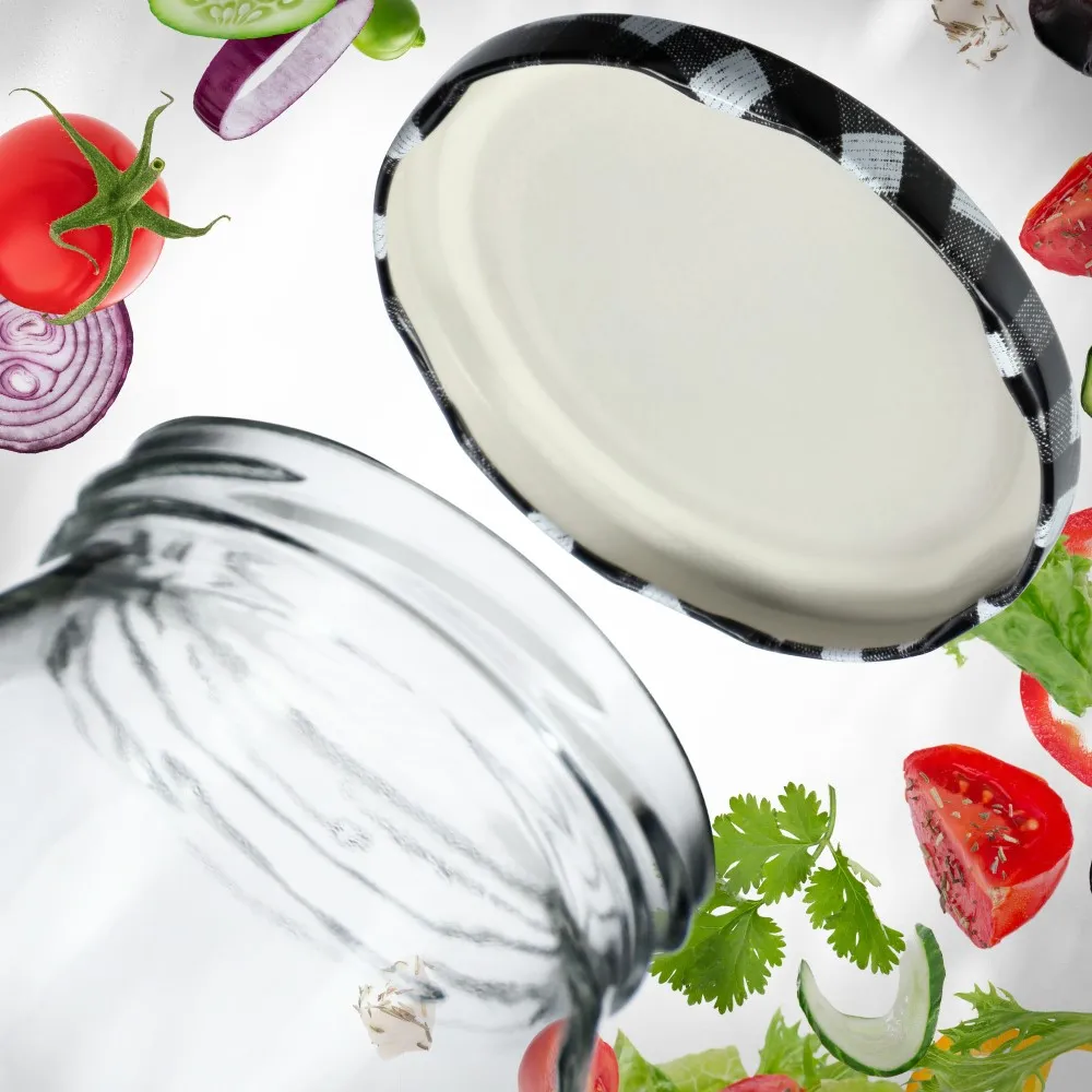 Metaliniai dangteliai Virbo stiklainiams, 10 vnt., 82 mm skersmens, „Black Grid“