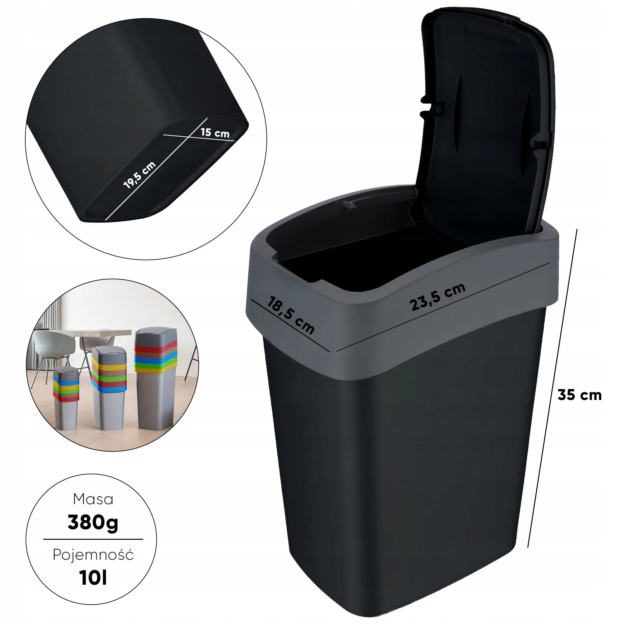 „Curver“ atverčiama šiukšliadėžė 10 l, juoda