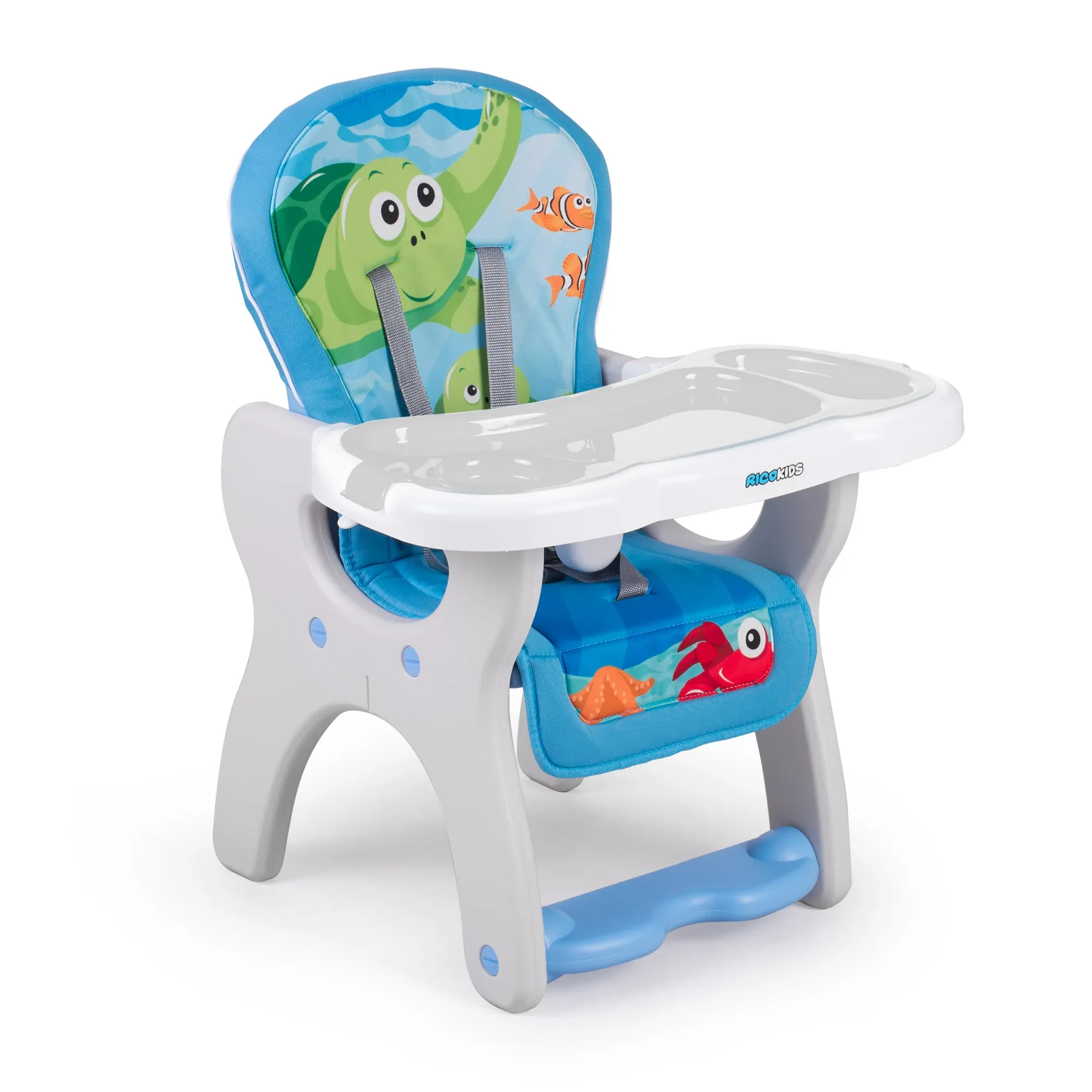 Ricokids Teri 3in1 kūdikio maitinimo kėdutė, pilka ir mėlyna - nuotrauka 1