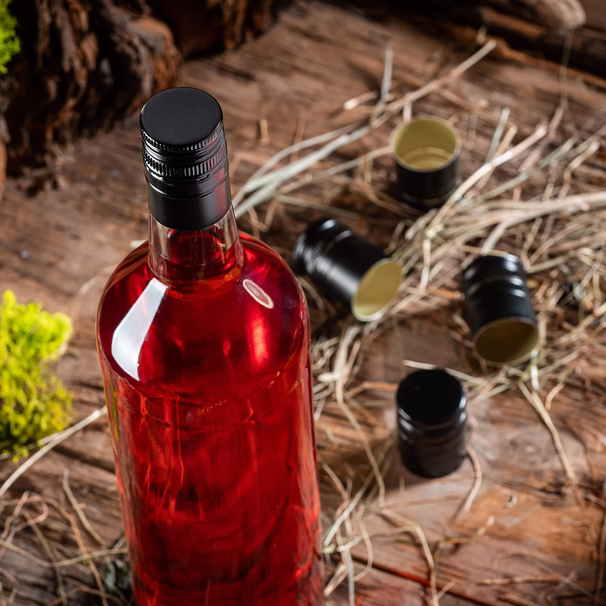 „Annot“ aliumininiai butelių kamšteliai, 31,5 mm skersmens, ilgi, juodi, 50 vnt.