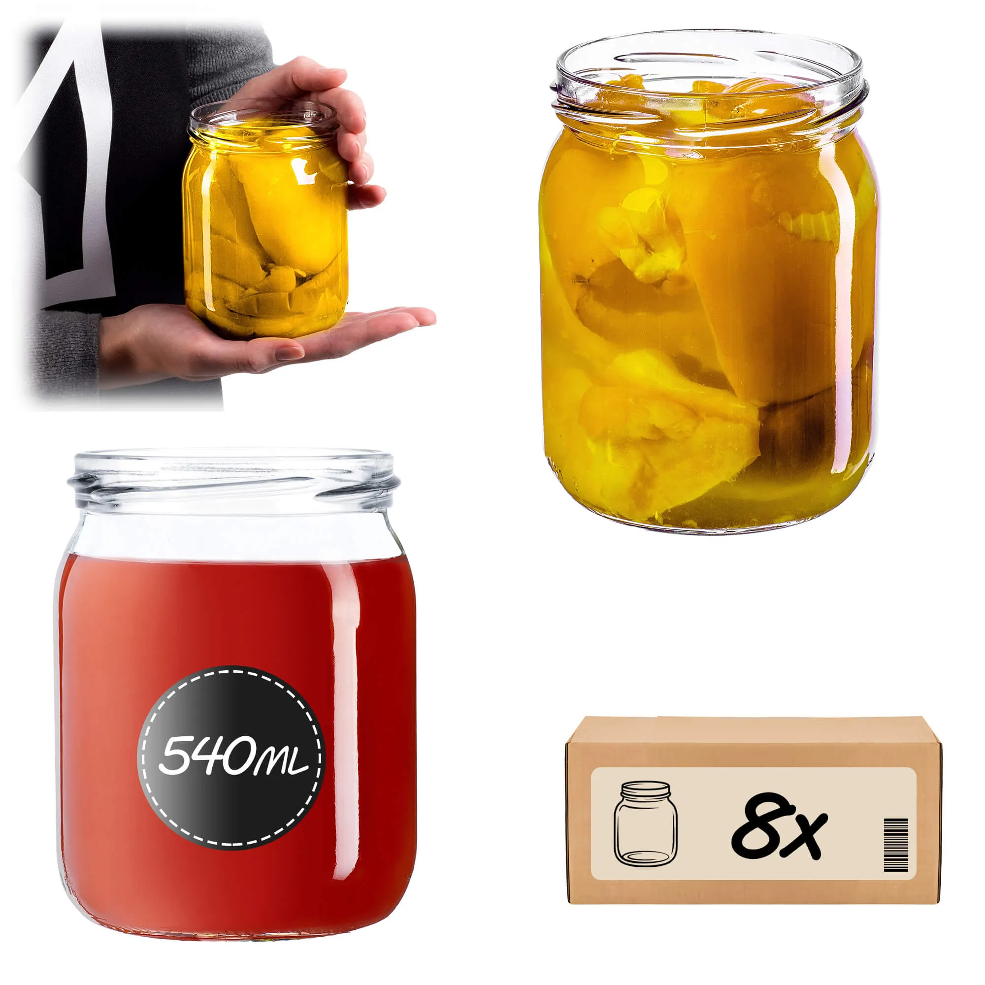 Senos stikliniai indeliai 540 ml, 8 vnt., 82 mm, be dangtelių