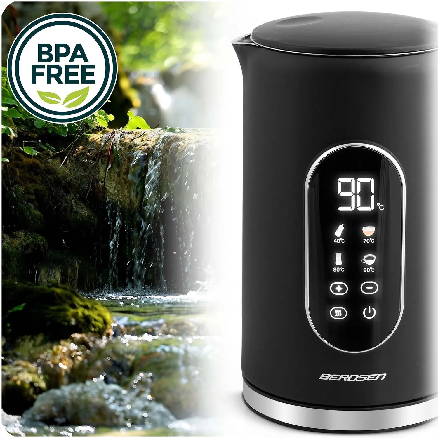 Berdsen BD-712 1,7 l elektrinis virdulys, juodos ir sidabrinės spalvos - nuotrauka 1