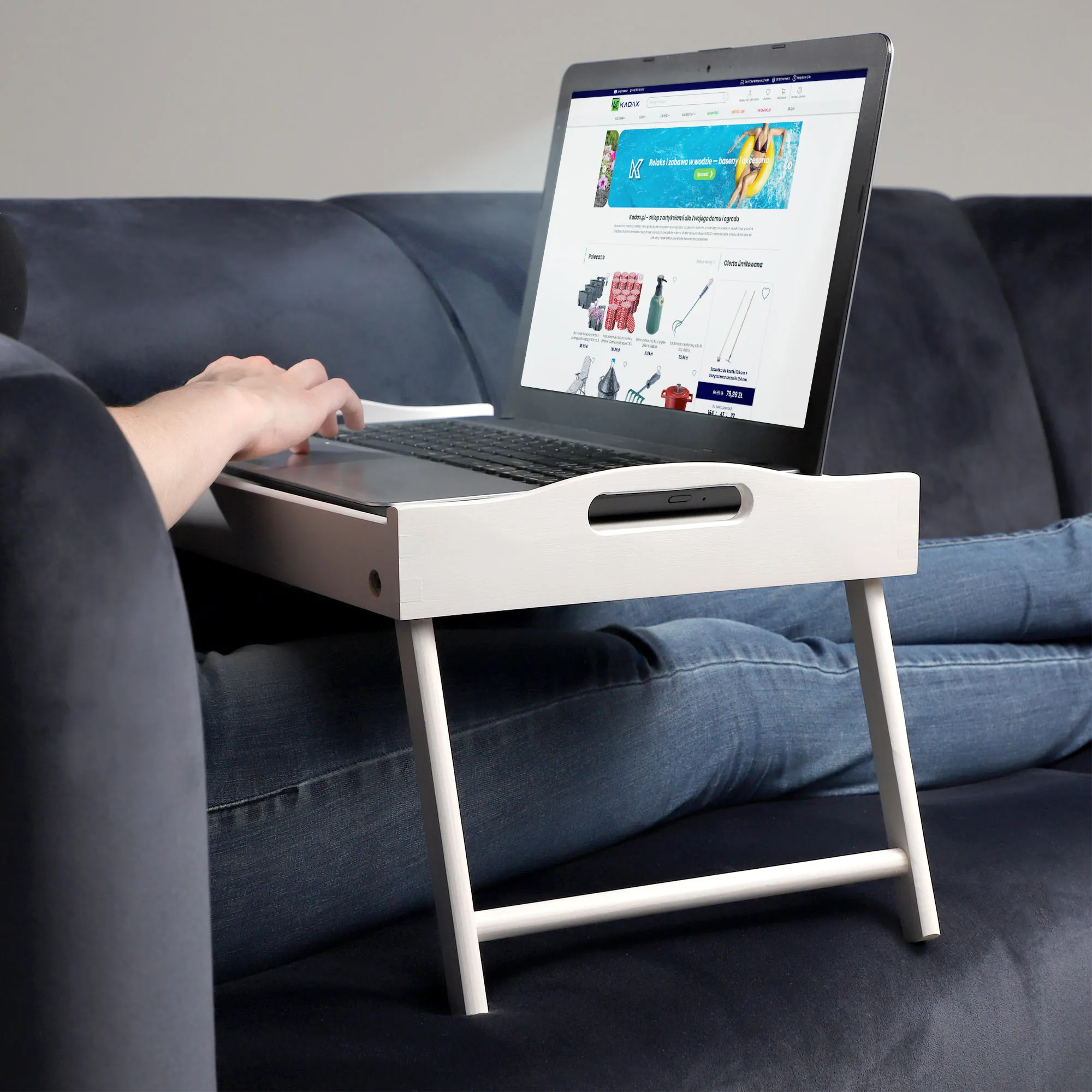 „Solia“ pusryčių stalas, nešiojamam kompiuteriui, 50 cm, baltas