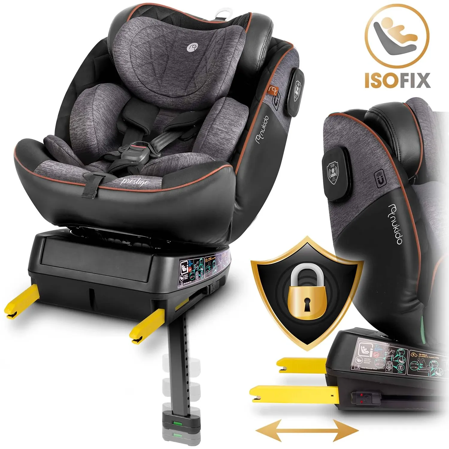 „Nukido Prestige Line“ juodos ir pilkos spalvos automobilinė kėdutė, 0-36 kg, su ISOFIX sistema - nuotrauka 1