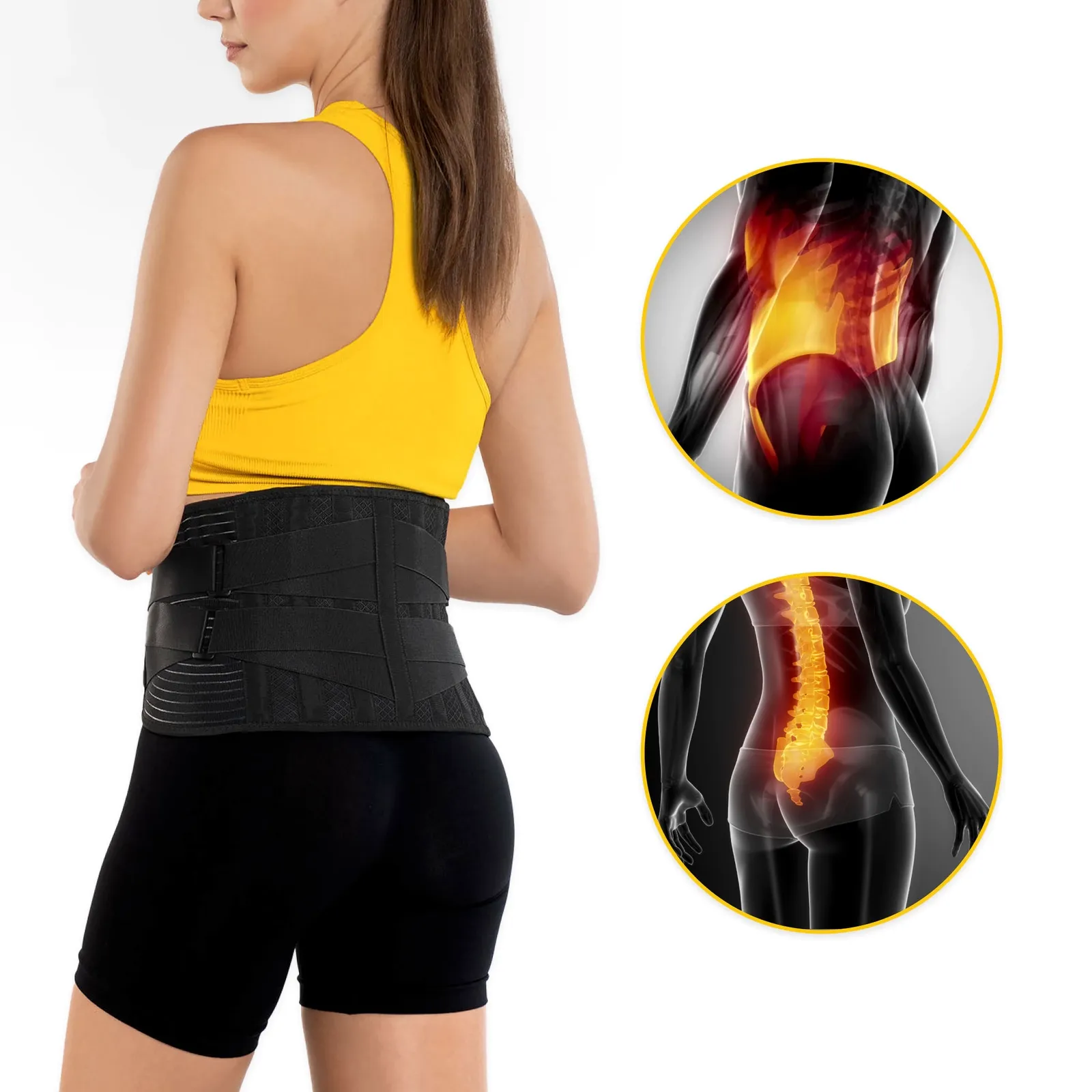 XL dydžio juodos spalvos ortopedinis diržas juosmens stuburui