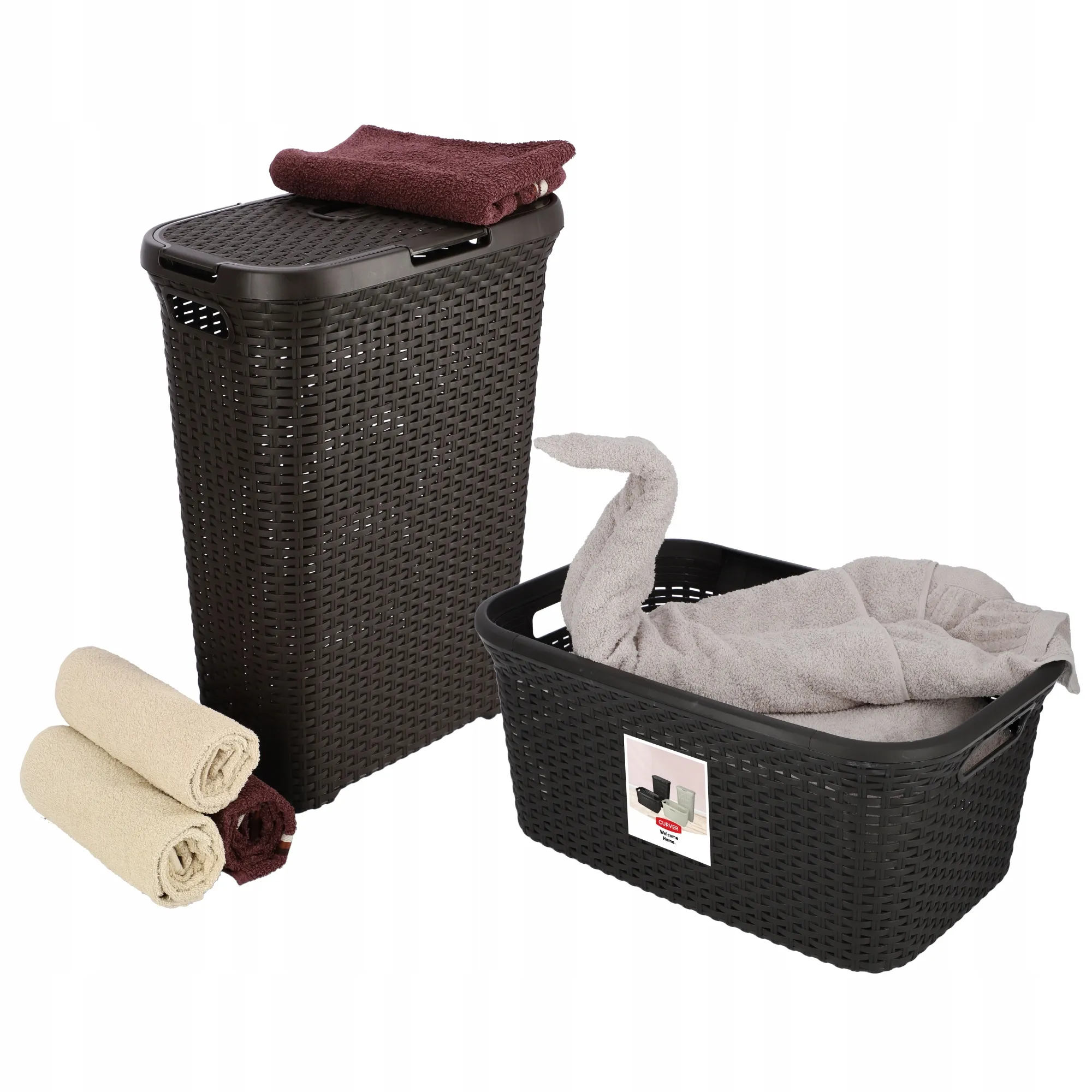 60 litrų krepšys su dangčiu + 45 litrų konteineris „Curver Natural Style“, rudas