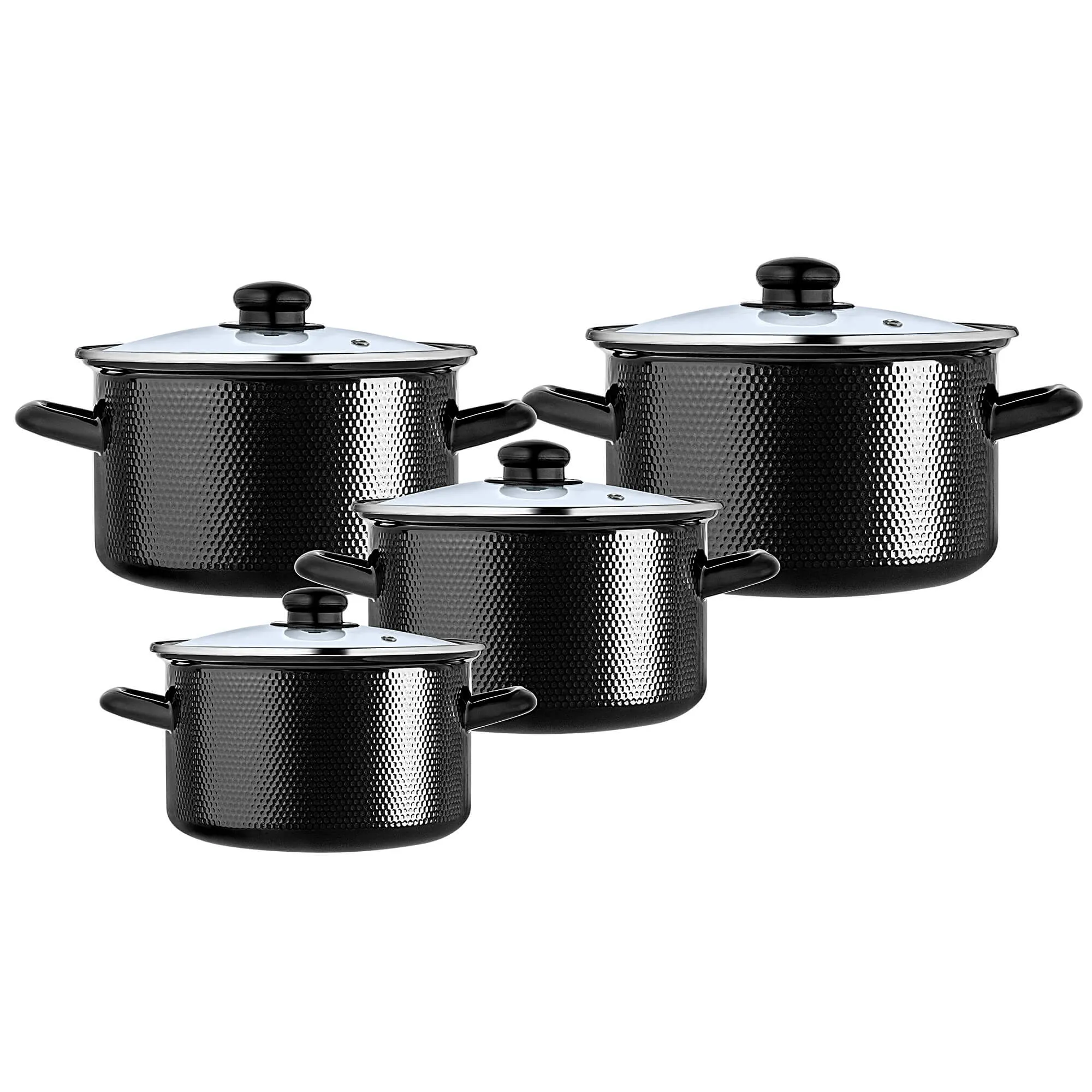 Pruno emaliuotų puodų rinkinys 2L, 3L, 4L, 5L juodas