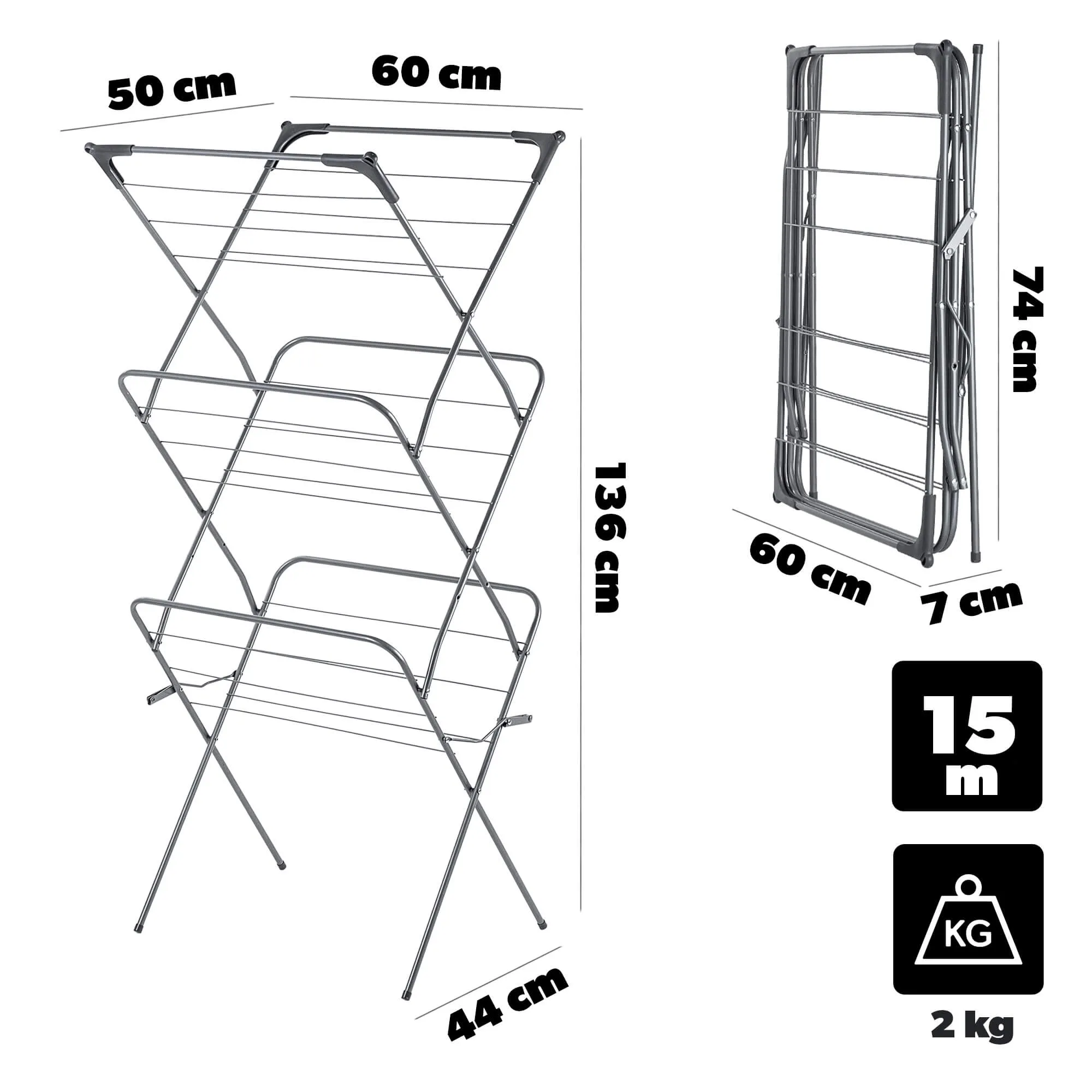 Vertikali drabužių džiovyklė „Pawia“, 138 x 60 cm, juoda