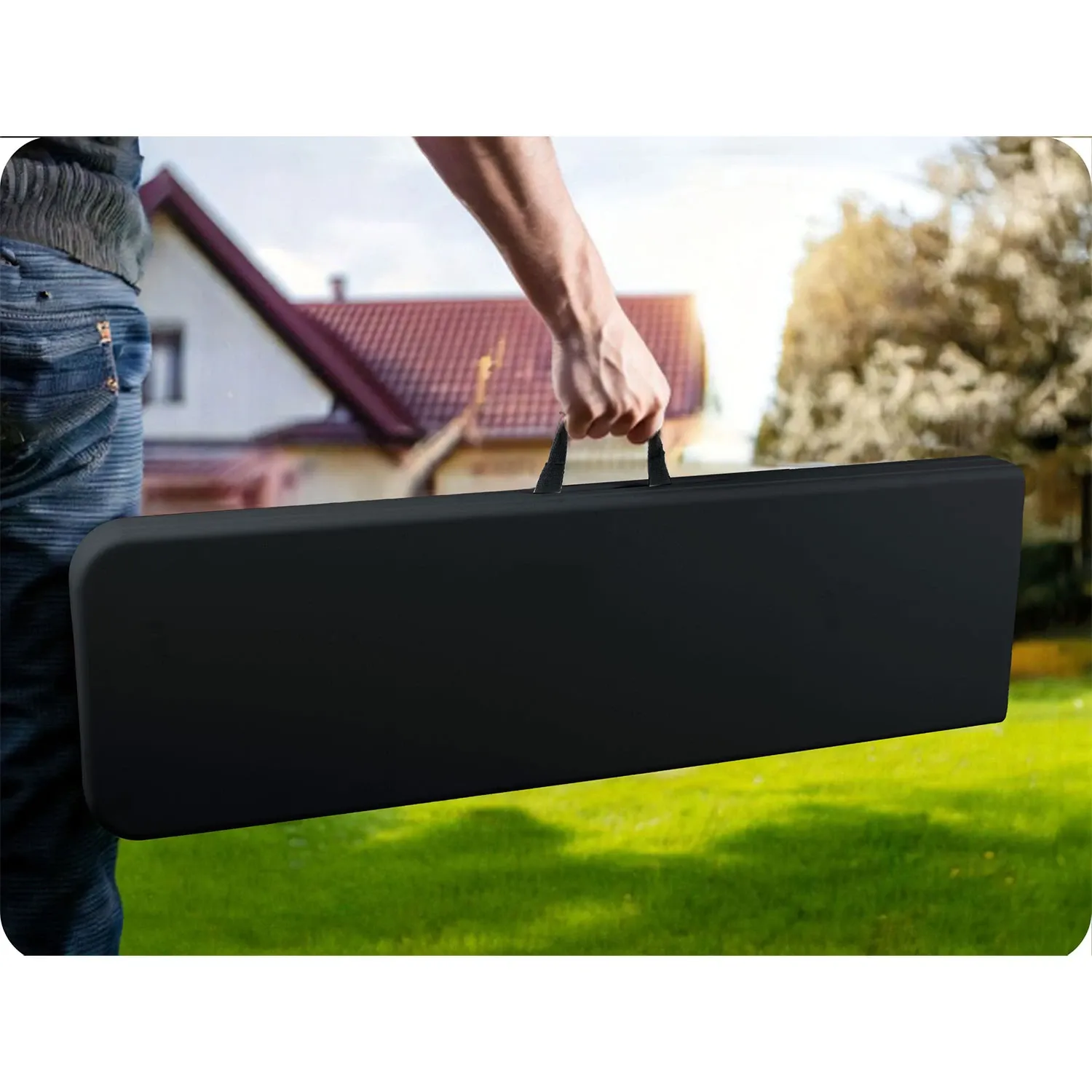 Sulankstomas sodo suolas maitinimo reikmėms, 180 cm, juodas, „Plonos“ - nuotrauka 1