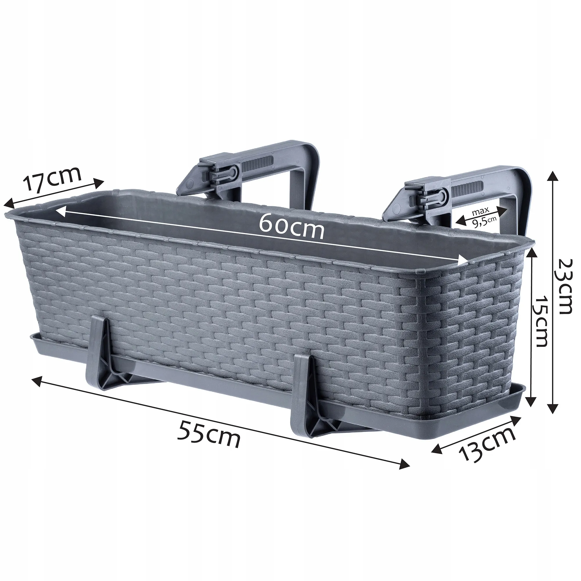 Balkono dėžė su pagrindu ir rankenomis 40 + 60 cm