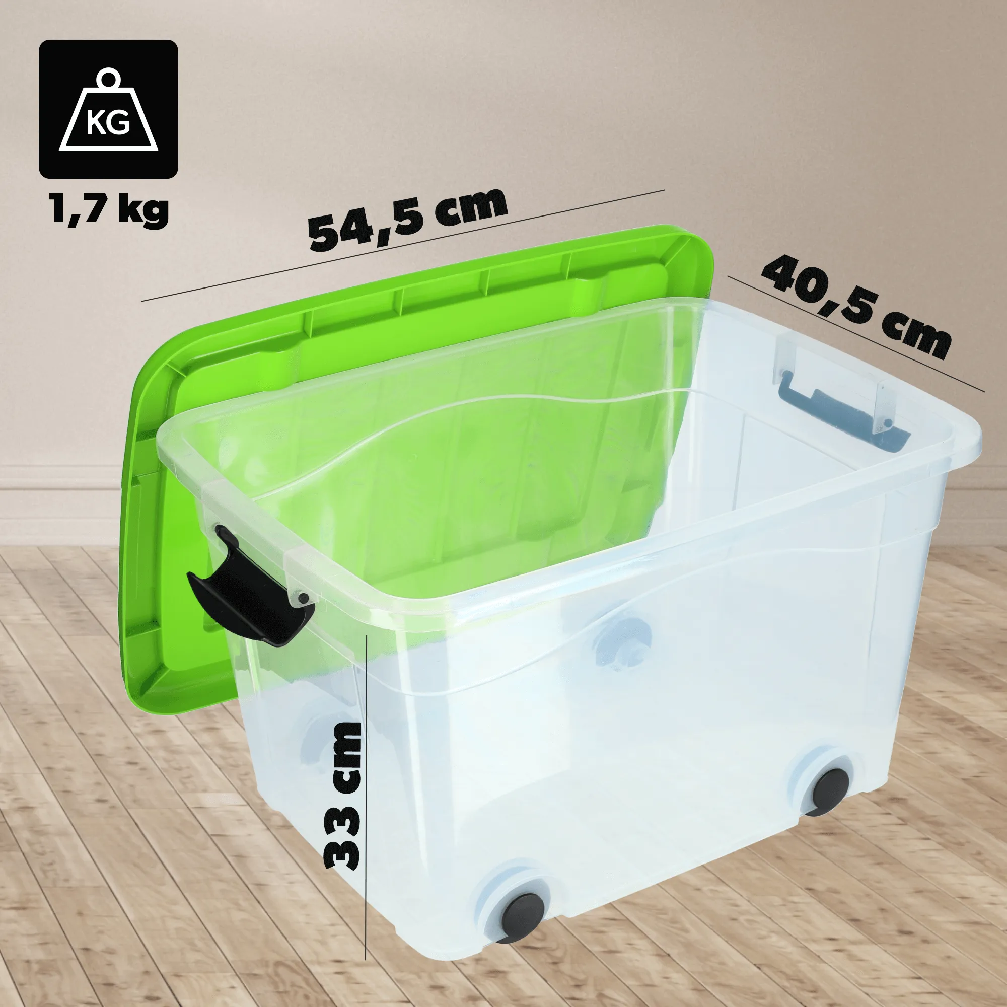 Vado 40 litrų plastikinė šiukšliadėžė su ratukais, žalia