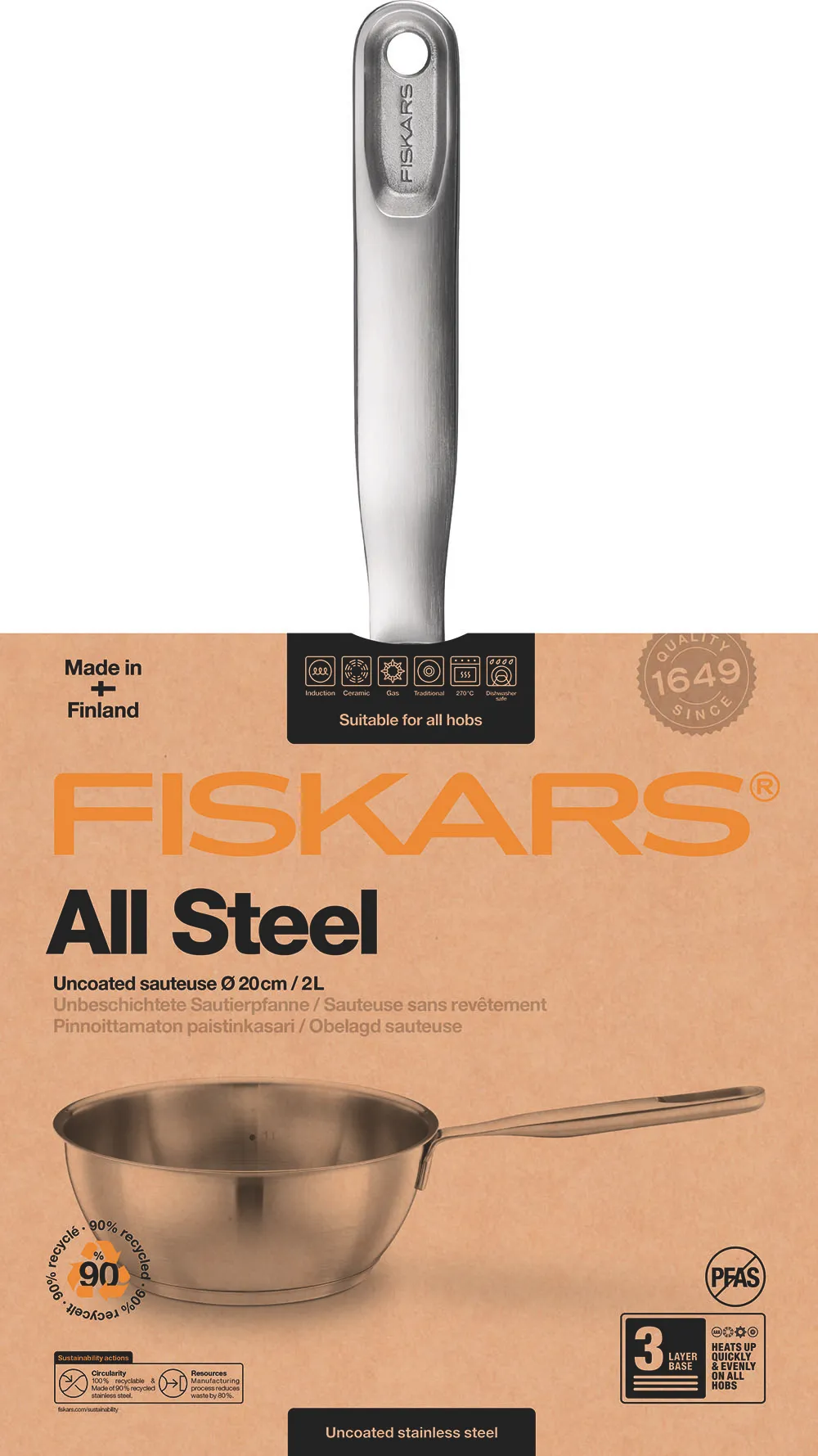 Fiskars 1064748 plieninis puodas/keptuvė 2 l