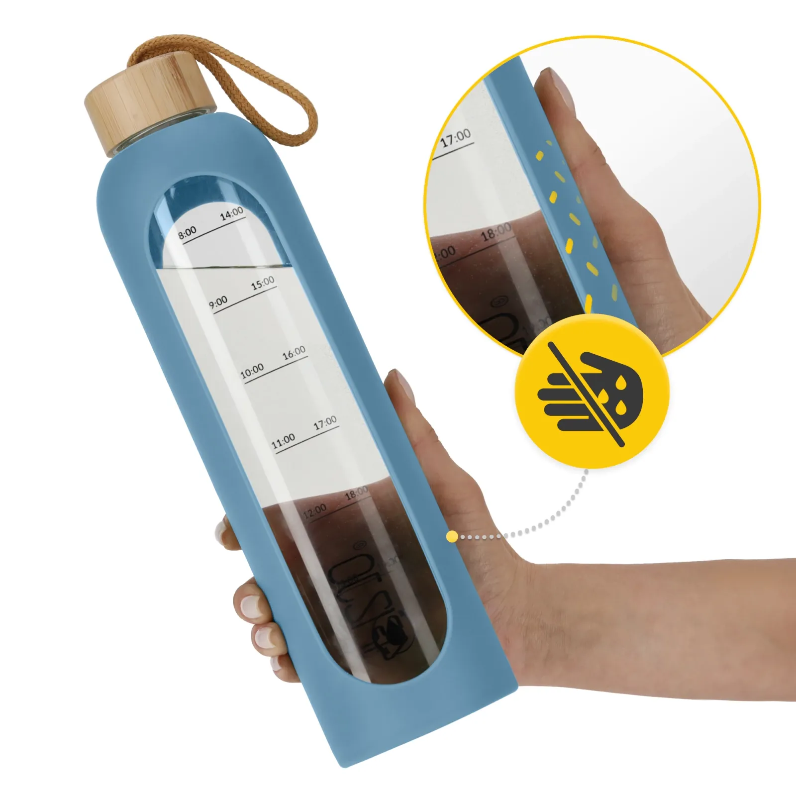 Stiklinis vandens butelis 1 l mėlynas