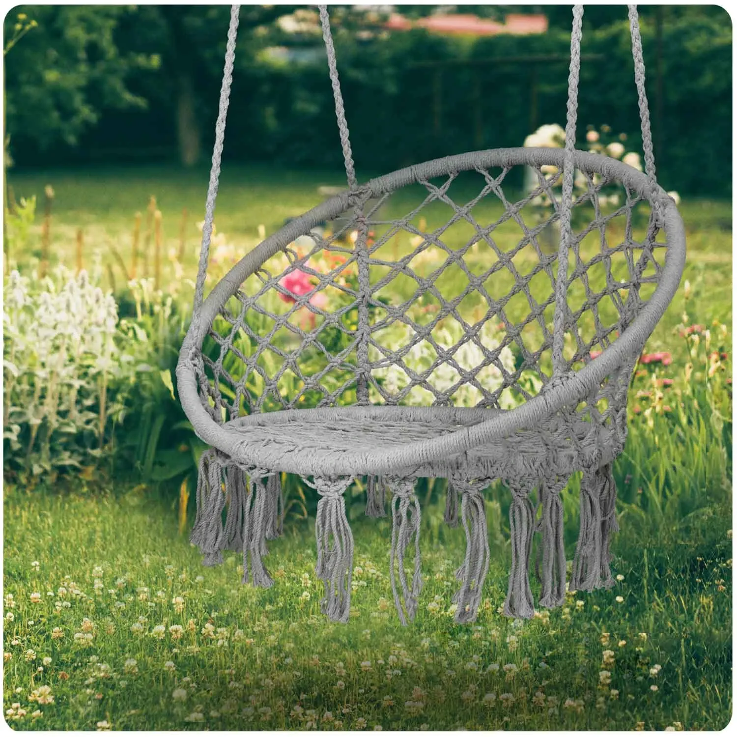 Pakabinamos sodo sūpynės BOHO pilkos - nuotrauka 1