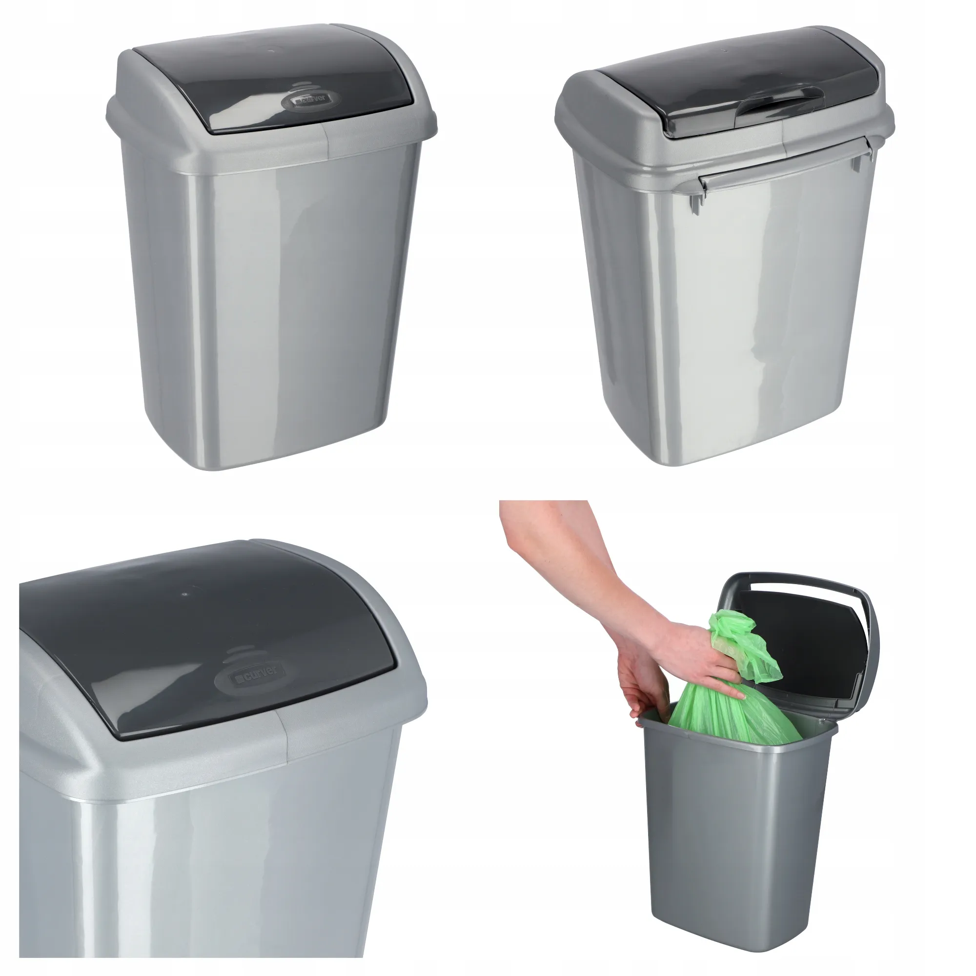 Curver Dominik 10L pakreipiama šiukšlių dėžė, grafitas