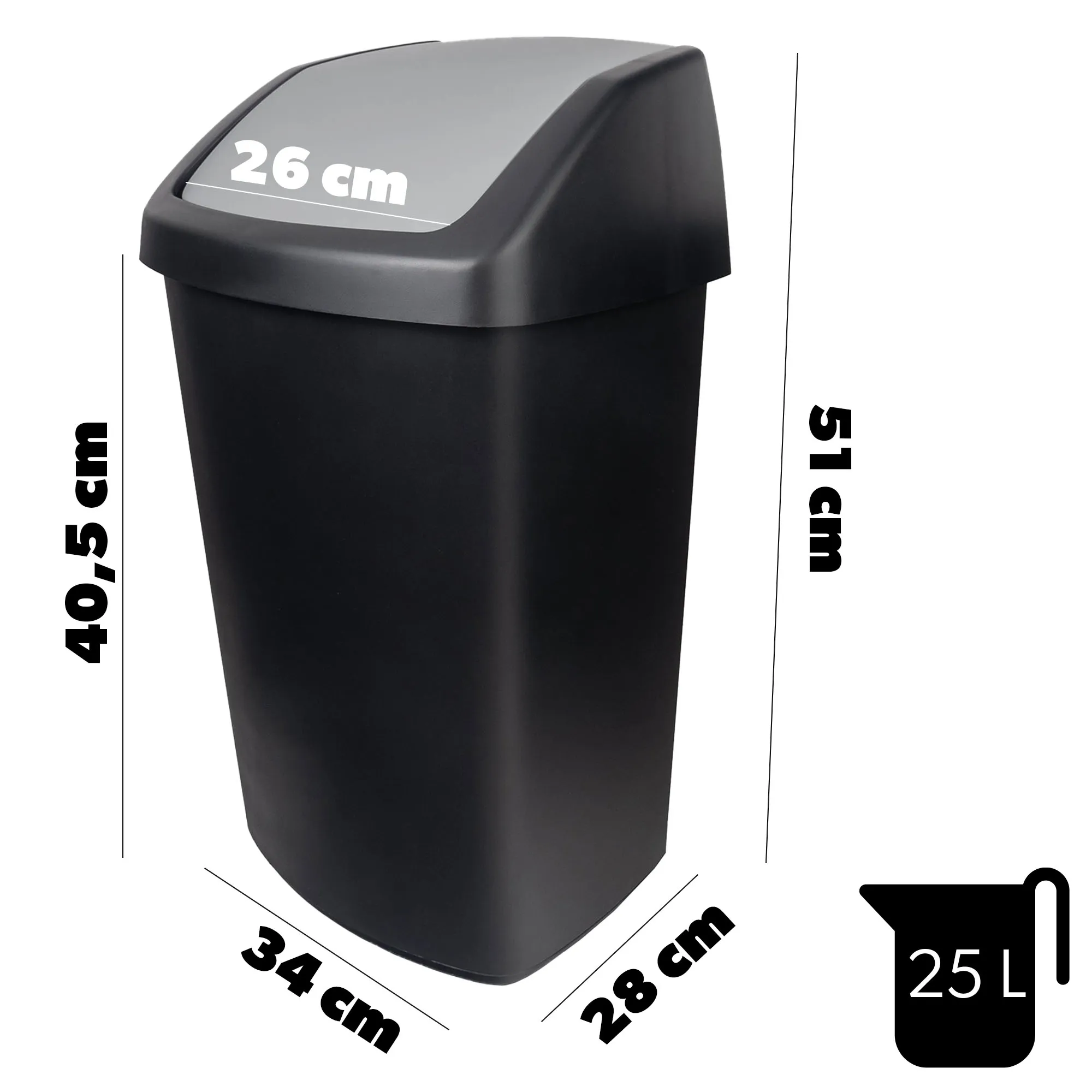 Curver šiukšliadėžė su atlenkiamu viršumi, juoda, 25 l