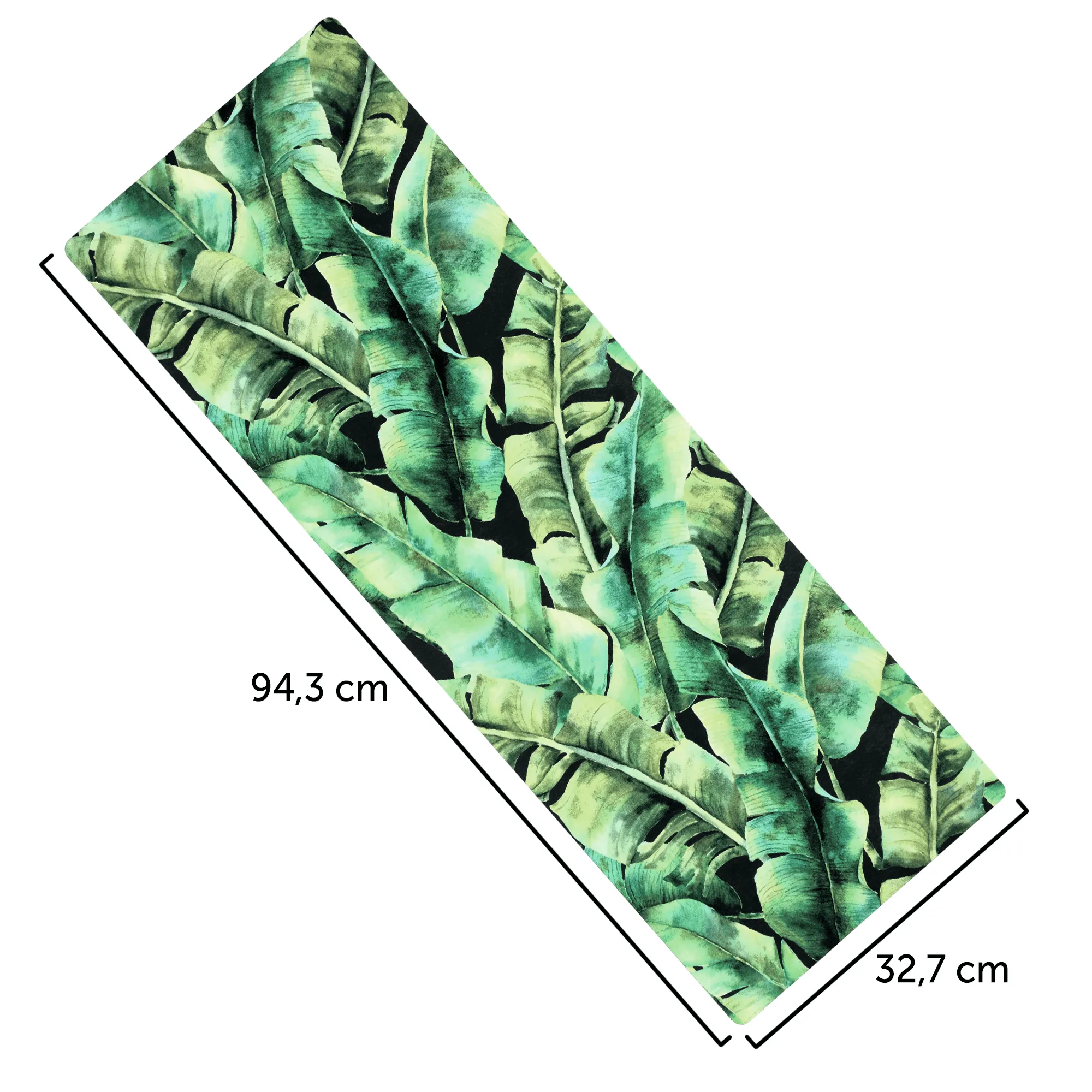 Agello stalo takelis 94 x 32 cm, tropiniai lapai juodame fone