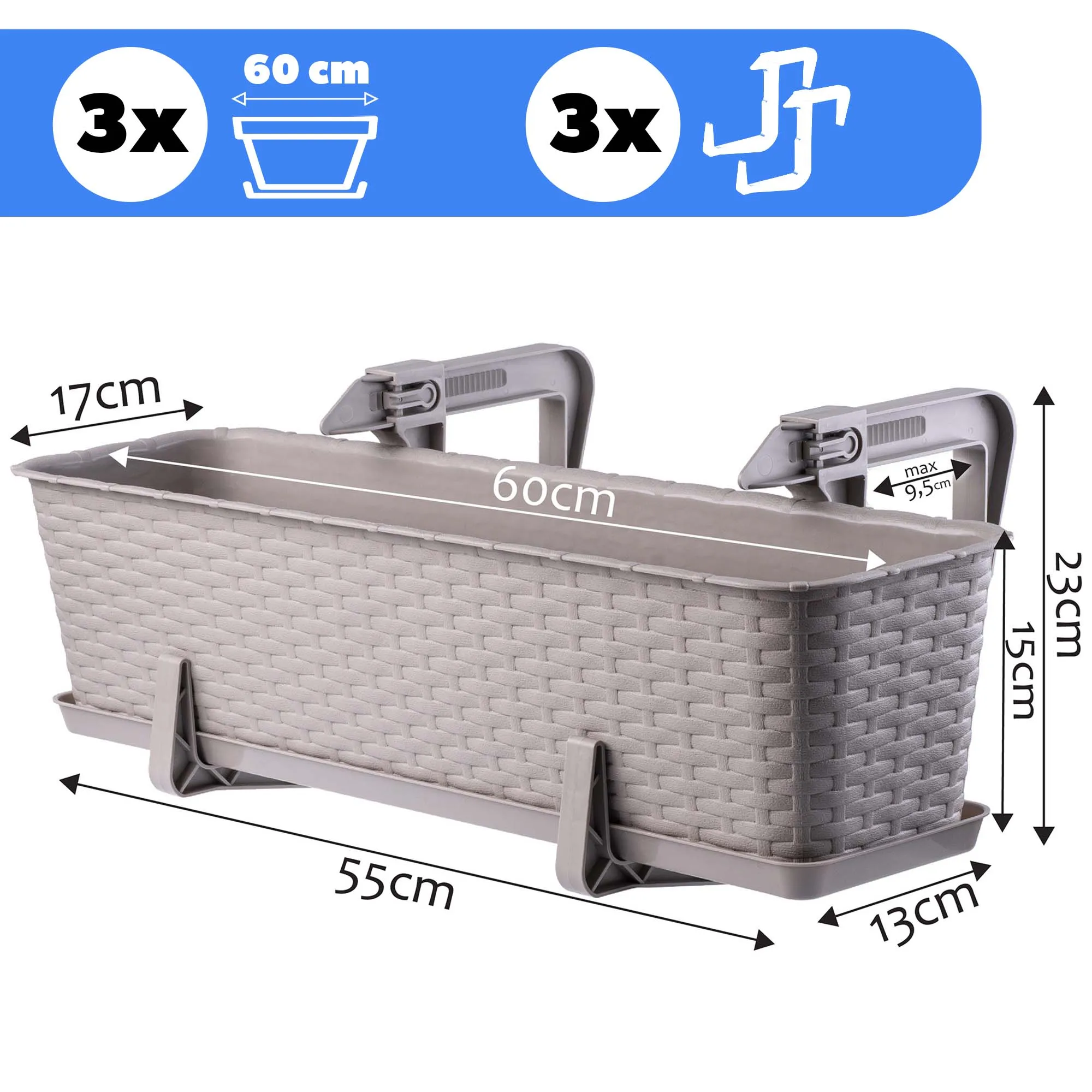 Balkono dėžutė su rankenomis Castro karamelė 60 cm