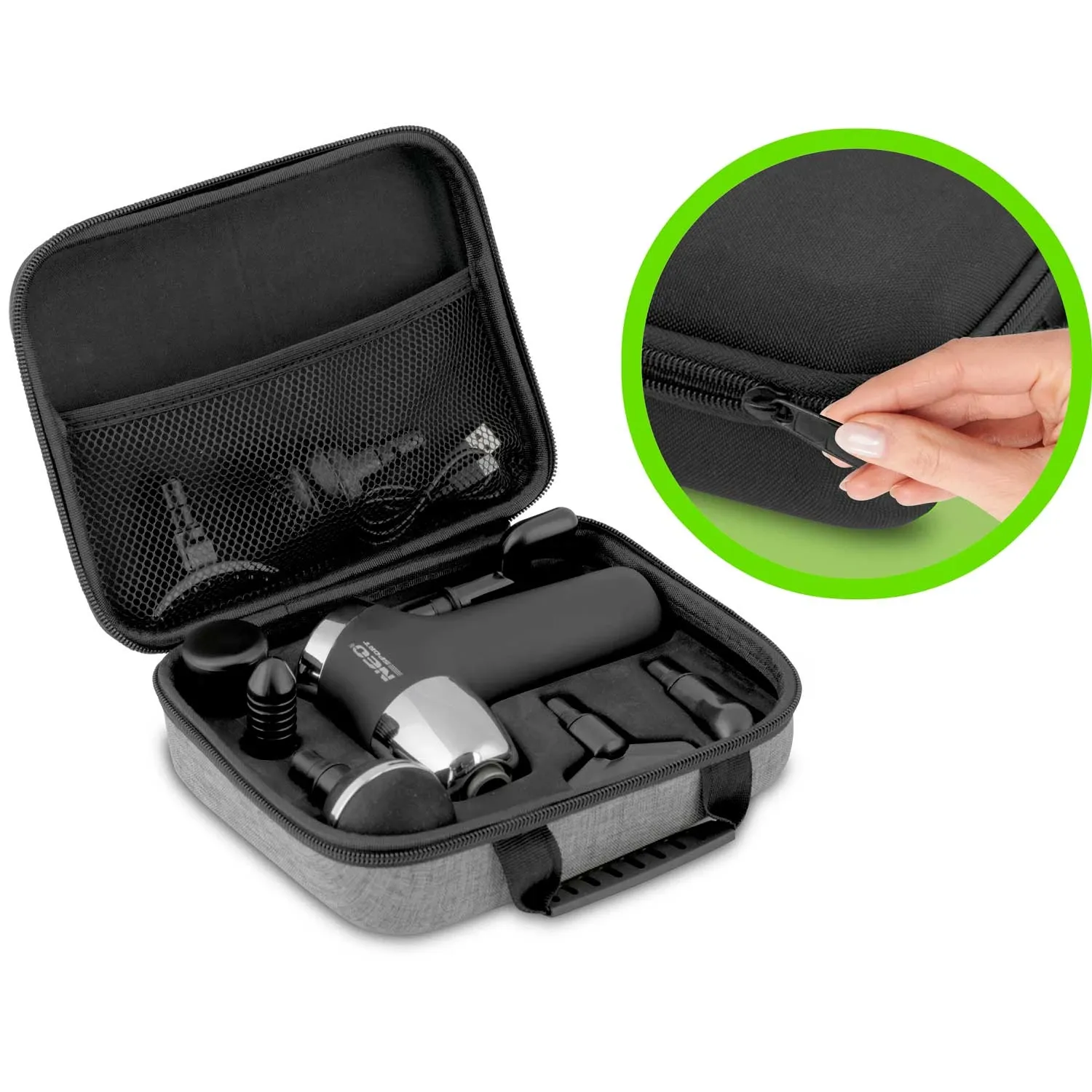 Kūno masažo pistoletas NS-500 Neo-sport, juodas, 8 antgaliai - nuotrauka 1