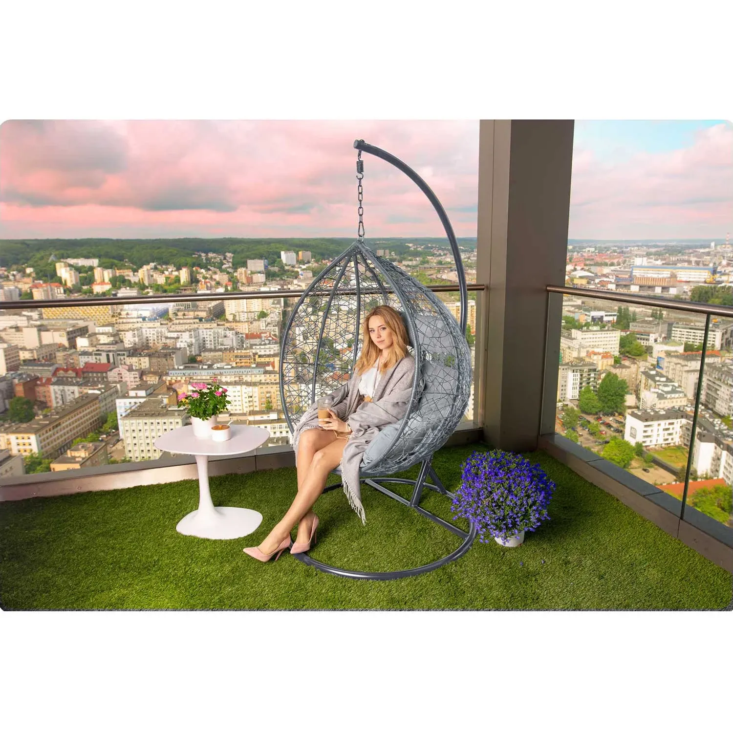 Havana pakabinama supamoji sodo kėdė, tamsiai pilka + pilkos pagalvėlės - nuotrauka 1