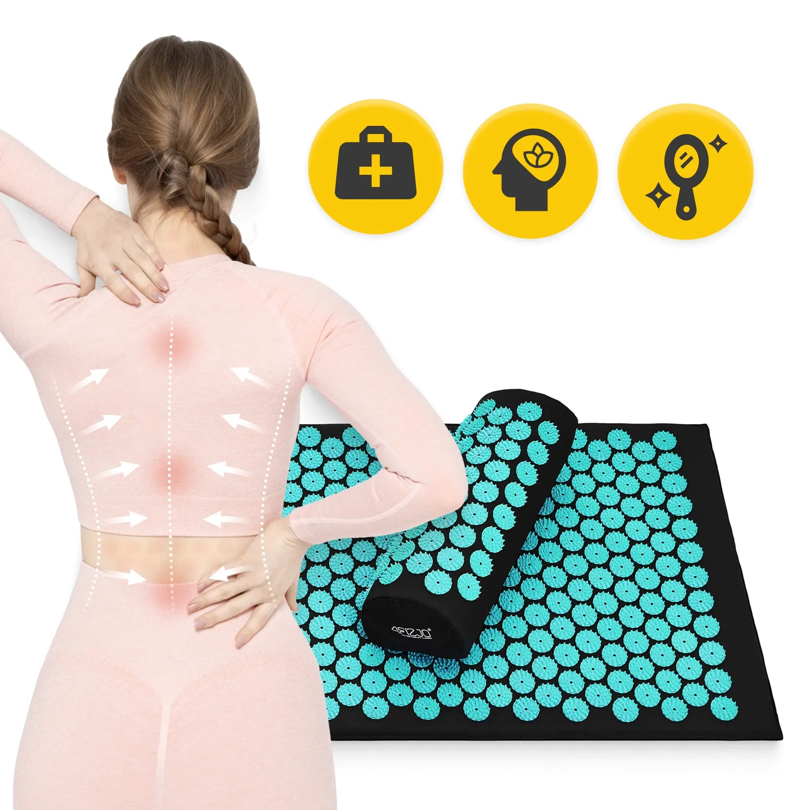 Klasikinis mėlynas akupresūros kilimėlis su pagalvėle