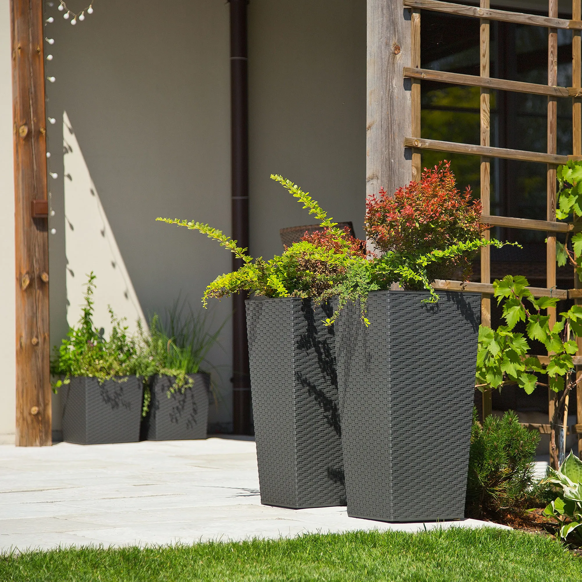 Pesaro rotango gėlių vazonai su įdėklu 19 cm + 25 cm + 30 cm