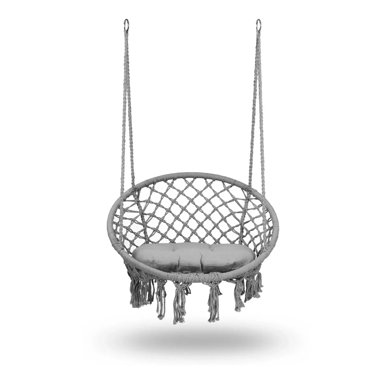 Pakabinamos sodo sūpynės BOHO pilkos + pagalvė - nuotrauka 1