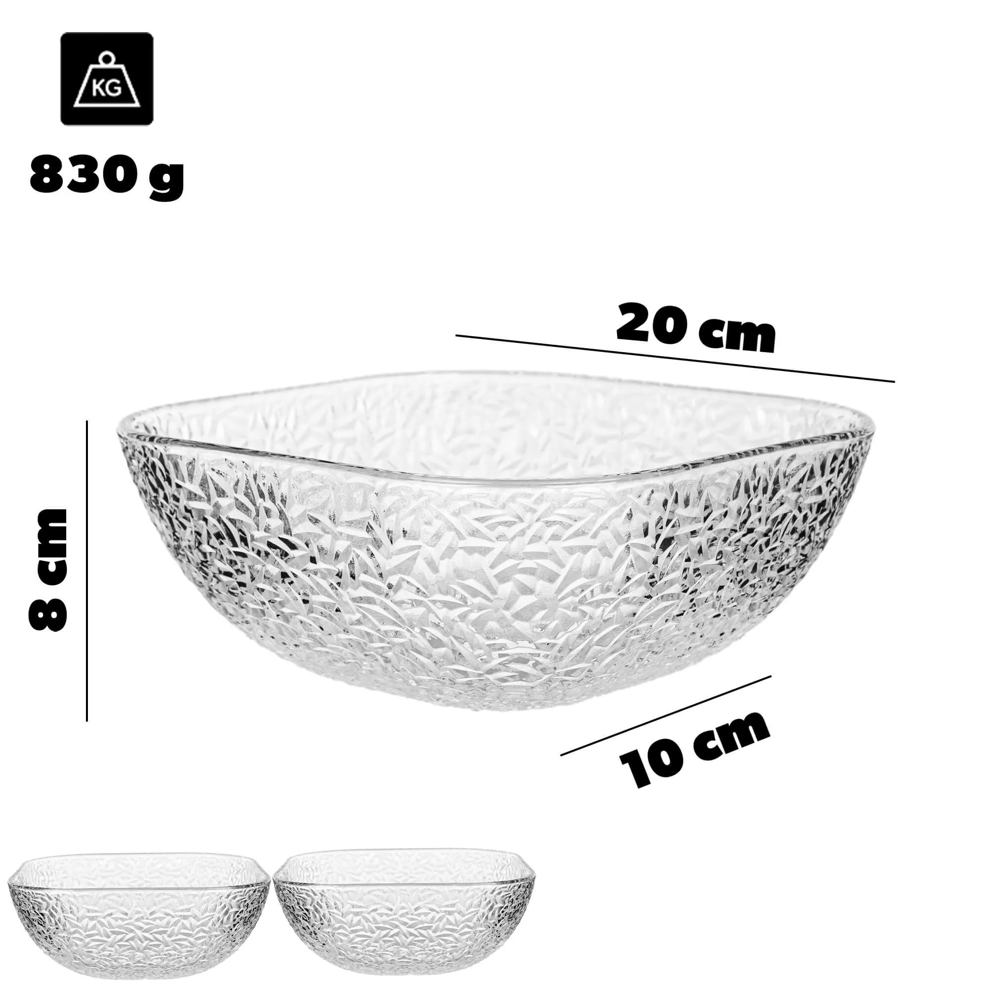 Venosa stikliniai salotų dubenėliai, 20 cm, su ledo raštu, 3 vnt.