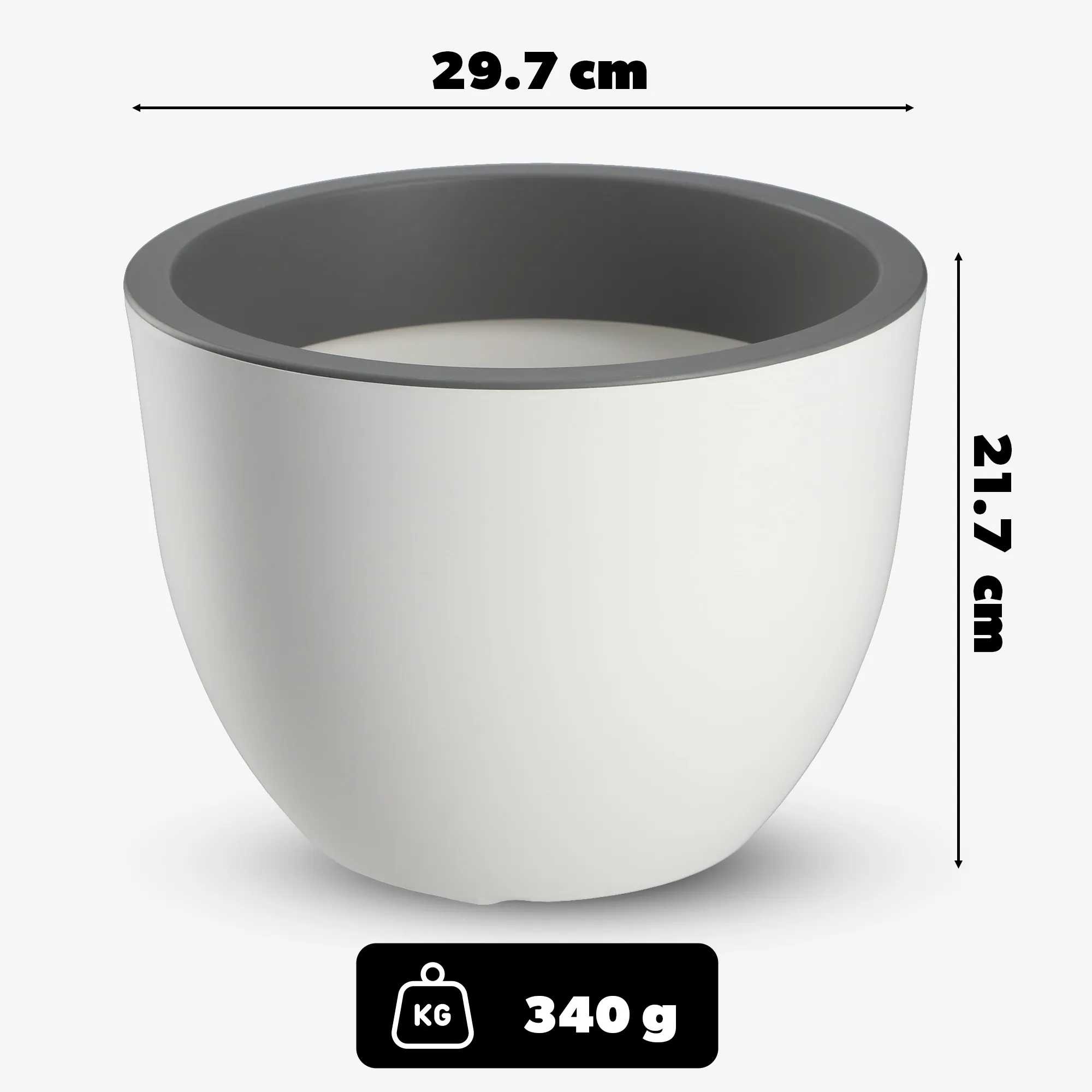 Rafat apvalus gėlių vazonas 30 cm, baltas + betonas