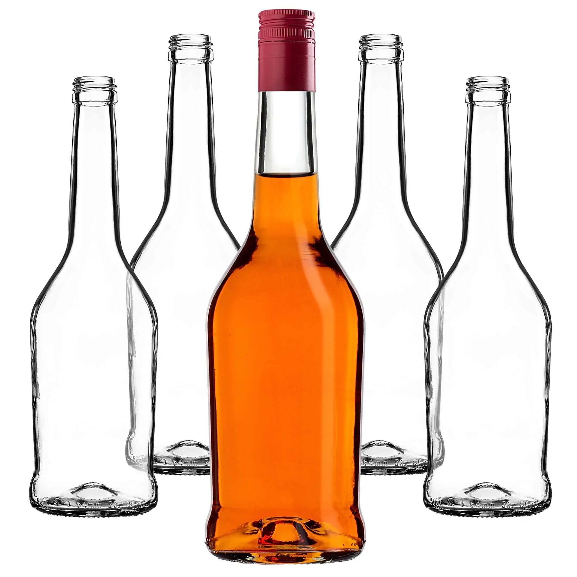 Stiklinis buteliukas Luarė tinktūrai 500 ml su ilgu raudonu dangteliu 5 vnt.