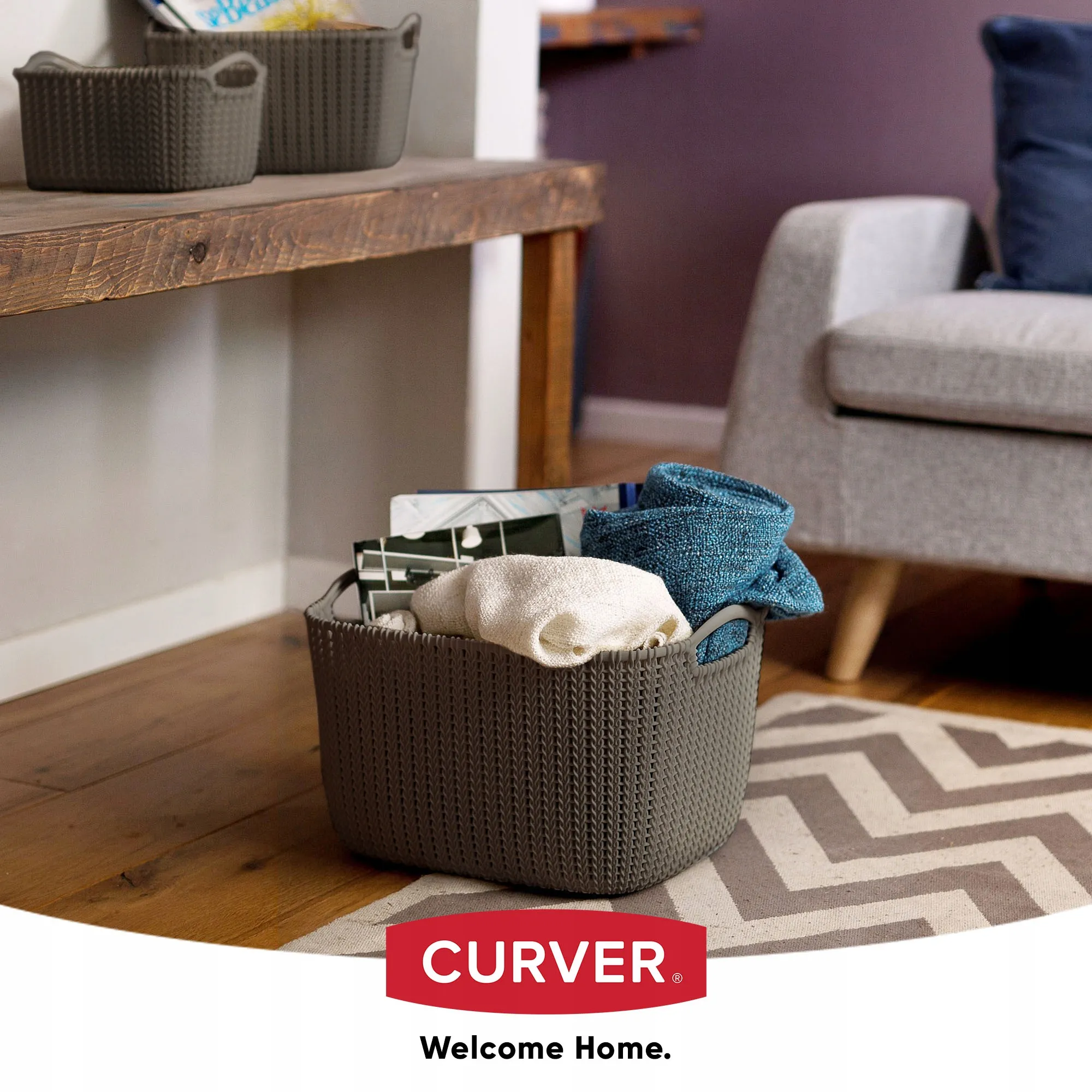 Stačiakampis krepšelis 8L Curver Knit, rudas