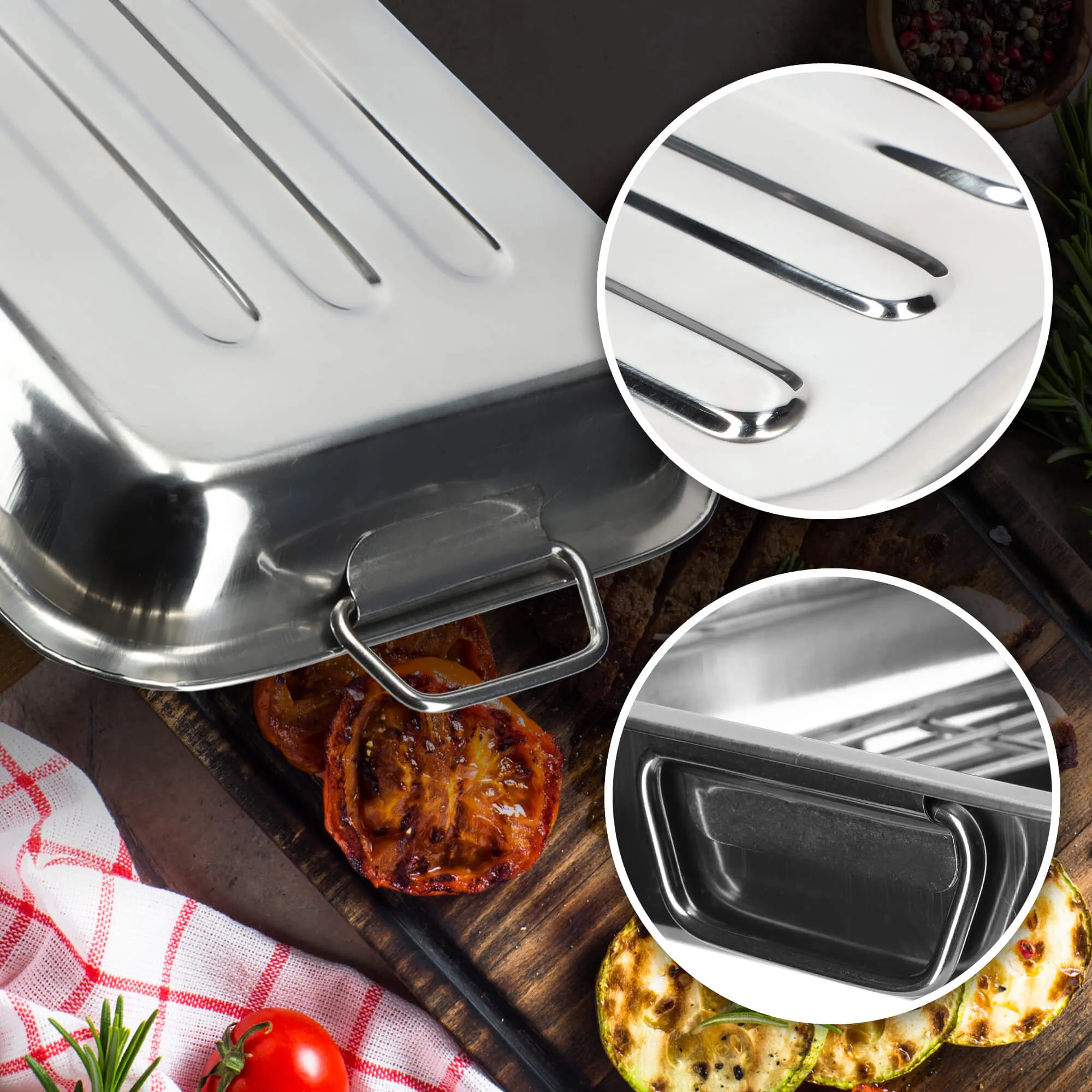 40 cm skersmens plieninė kepimo skarda su grotelėmis „Motte“