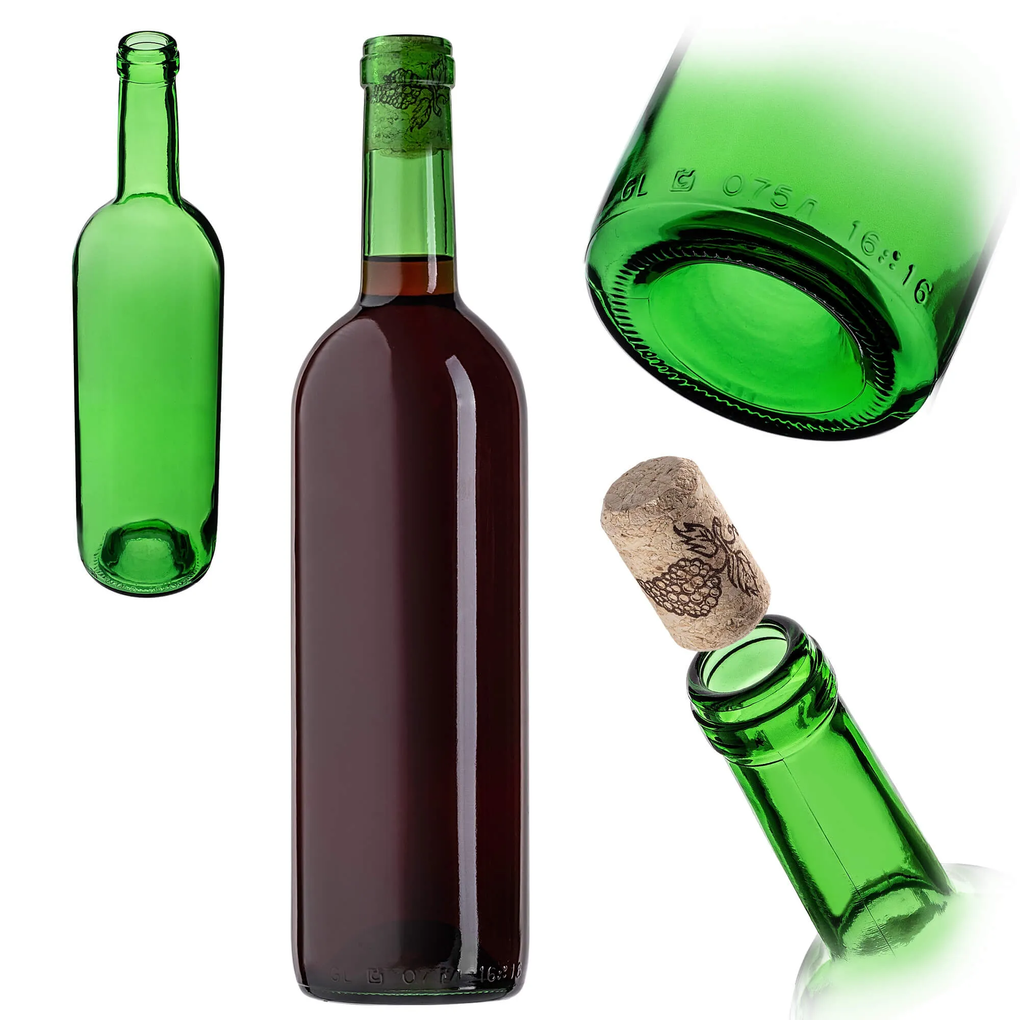 Biagio vyno butelis 750 ml žalias su aglomeruotu kamščiu 1 vnt.