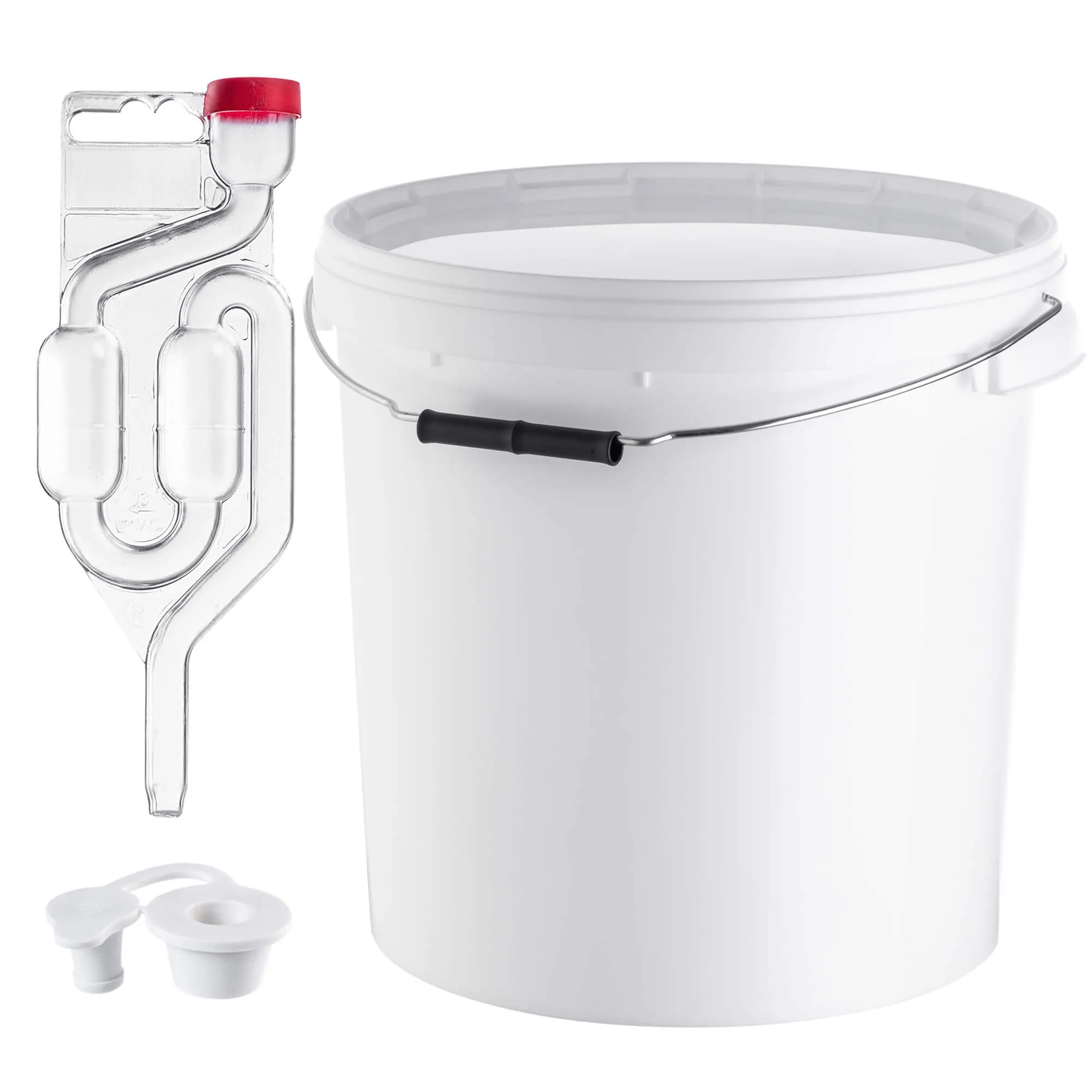 „Acerra“ fermentacijos indas su dangčiu ir rankena, 20 l, baltas + kamštis + fermentacijos užraktas