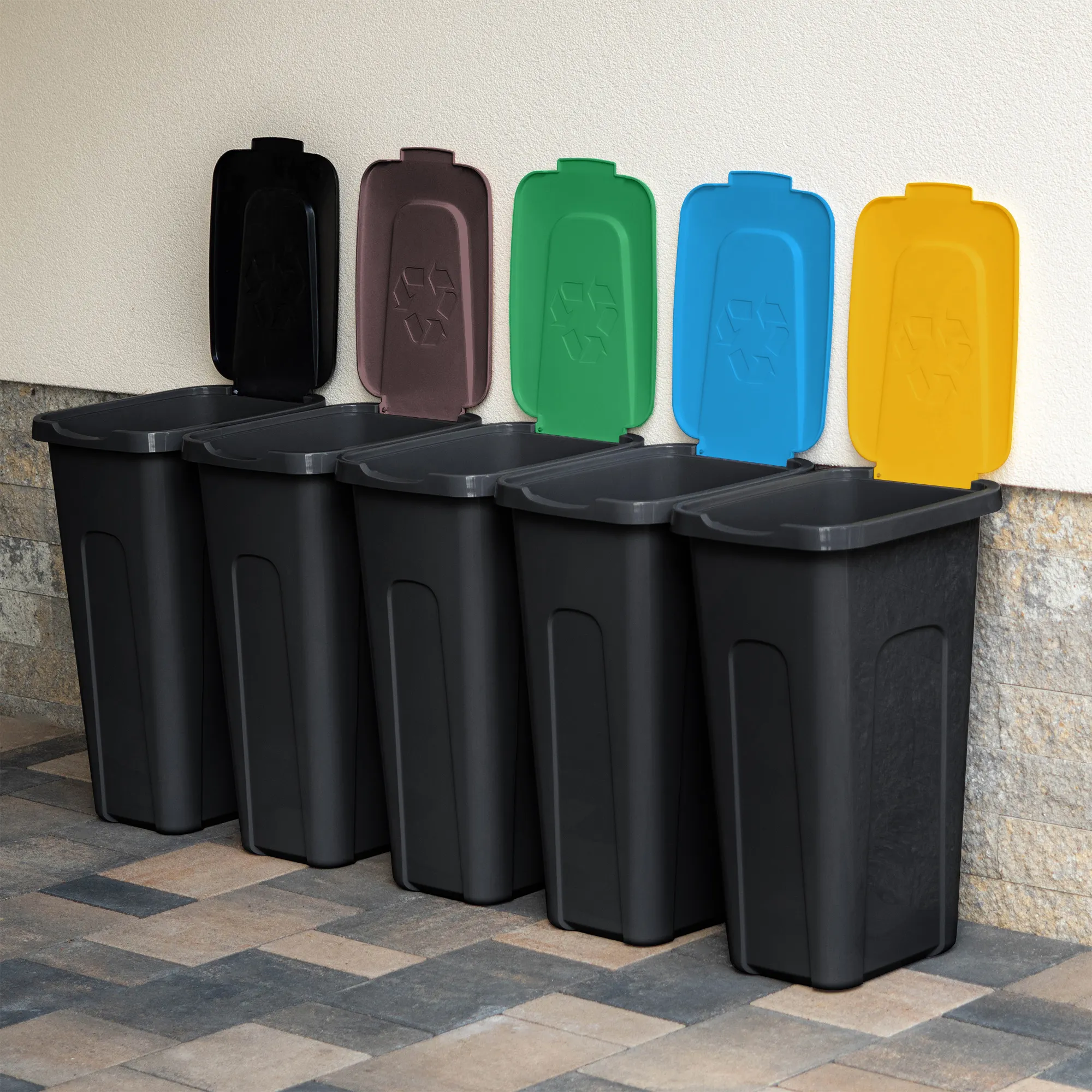 „Entrago“ 30 litrų šiukšliadėžių komplektas, ruda + žalia + mėlyna + geltona + juoda